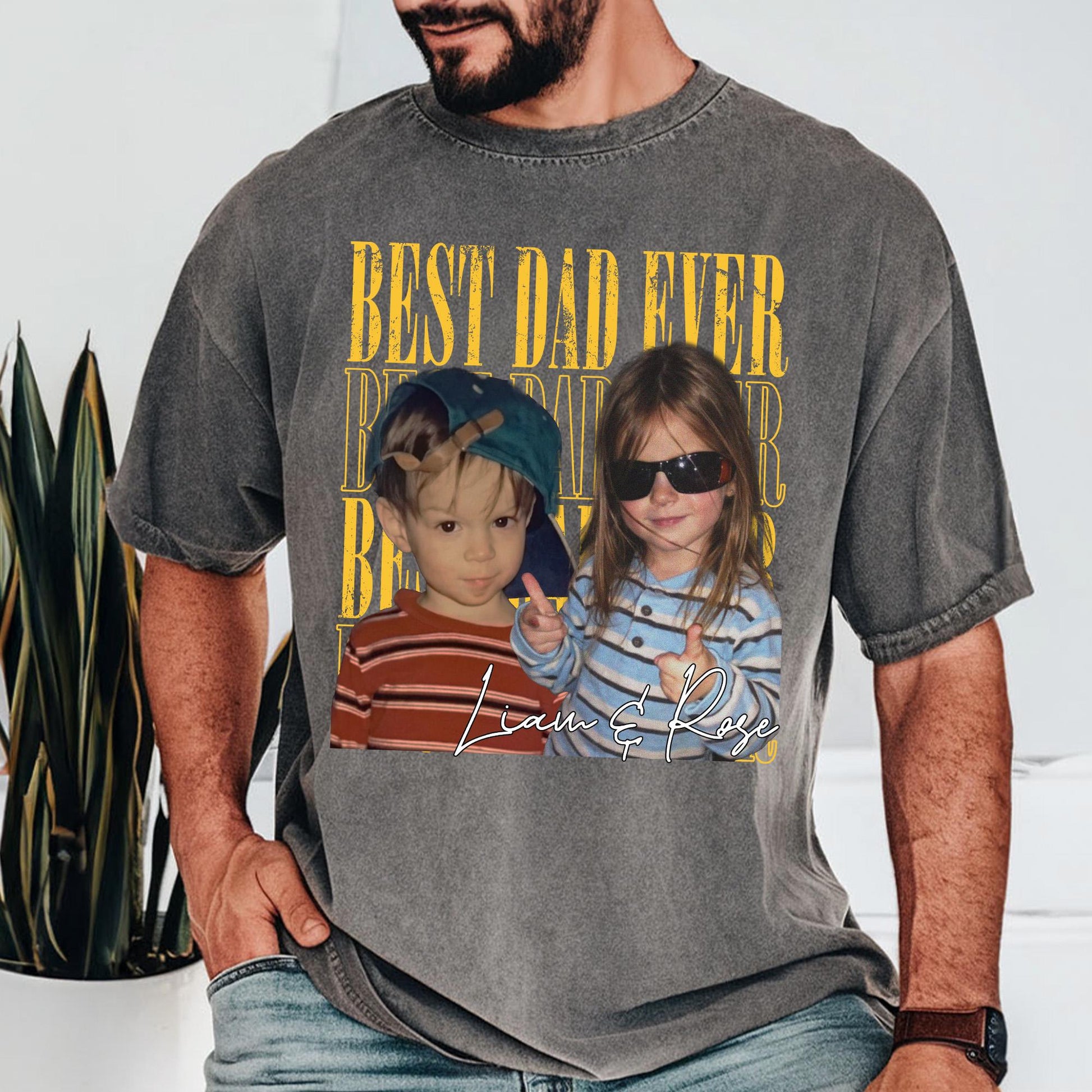 Custom Photo Dad Shirt, Custom Kid Photo Shirt Gift for Dad, Father's Day Gift from Kids, Retro Best Dad Ever T-Shirt