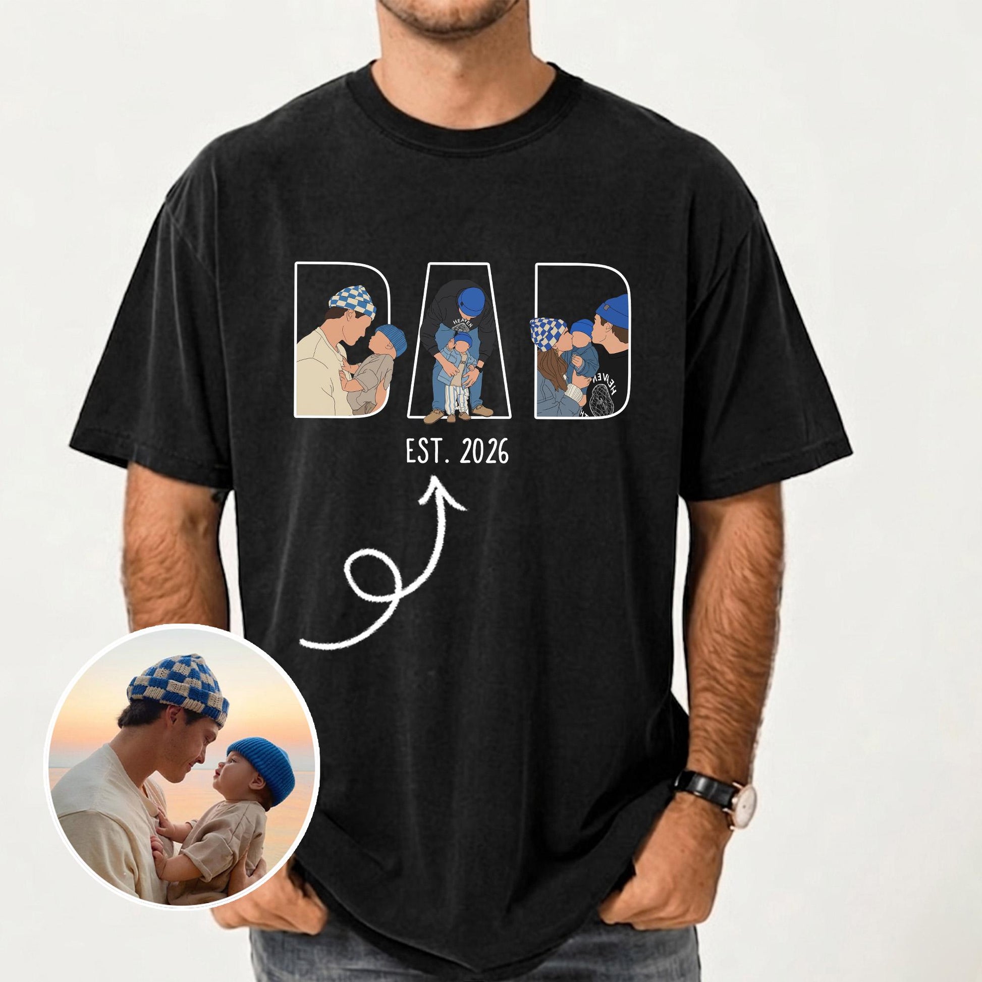 Personalized Dad Portrait Shirt, Dad Shirt With Photo, Father's Day Gift for New Dad, Dads Est Shirt