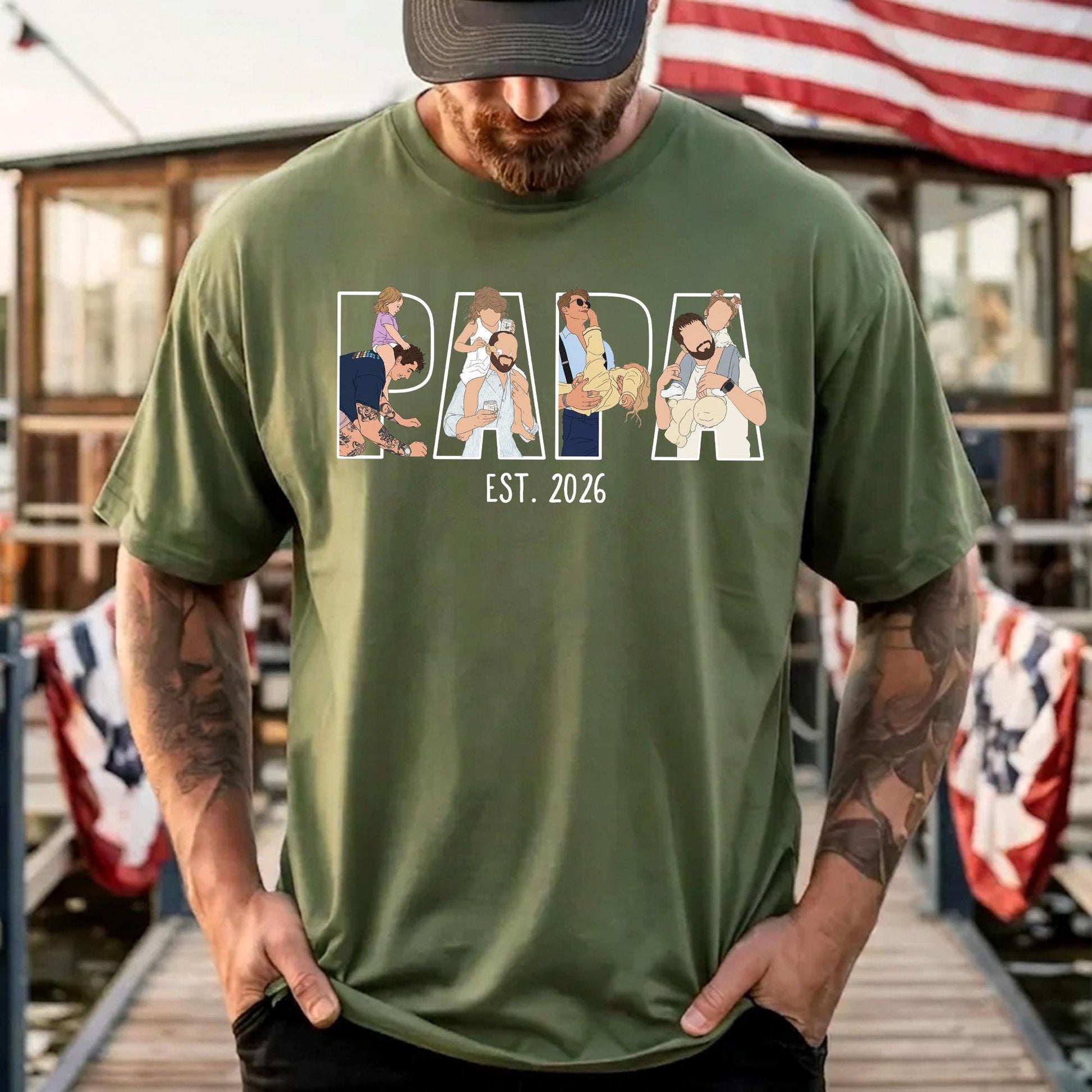 Personalized Papa Portrait Shirt, Dad Shirt With Photo, Father's Day Gift for Dad, Papa, Daddy Gift from Baby