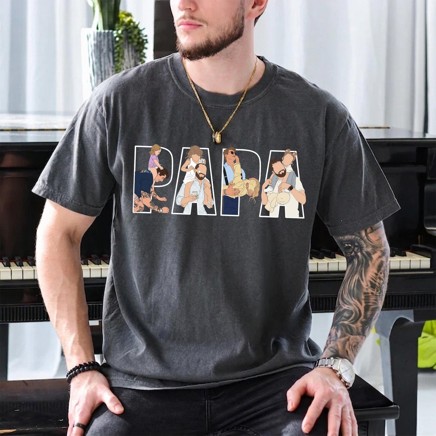 Personalized Papa Portrait Shirt, Custom Photo Dad Shirts, First Father's Day Gift for New Dad, Gift for Husband