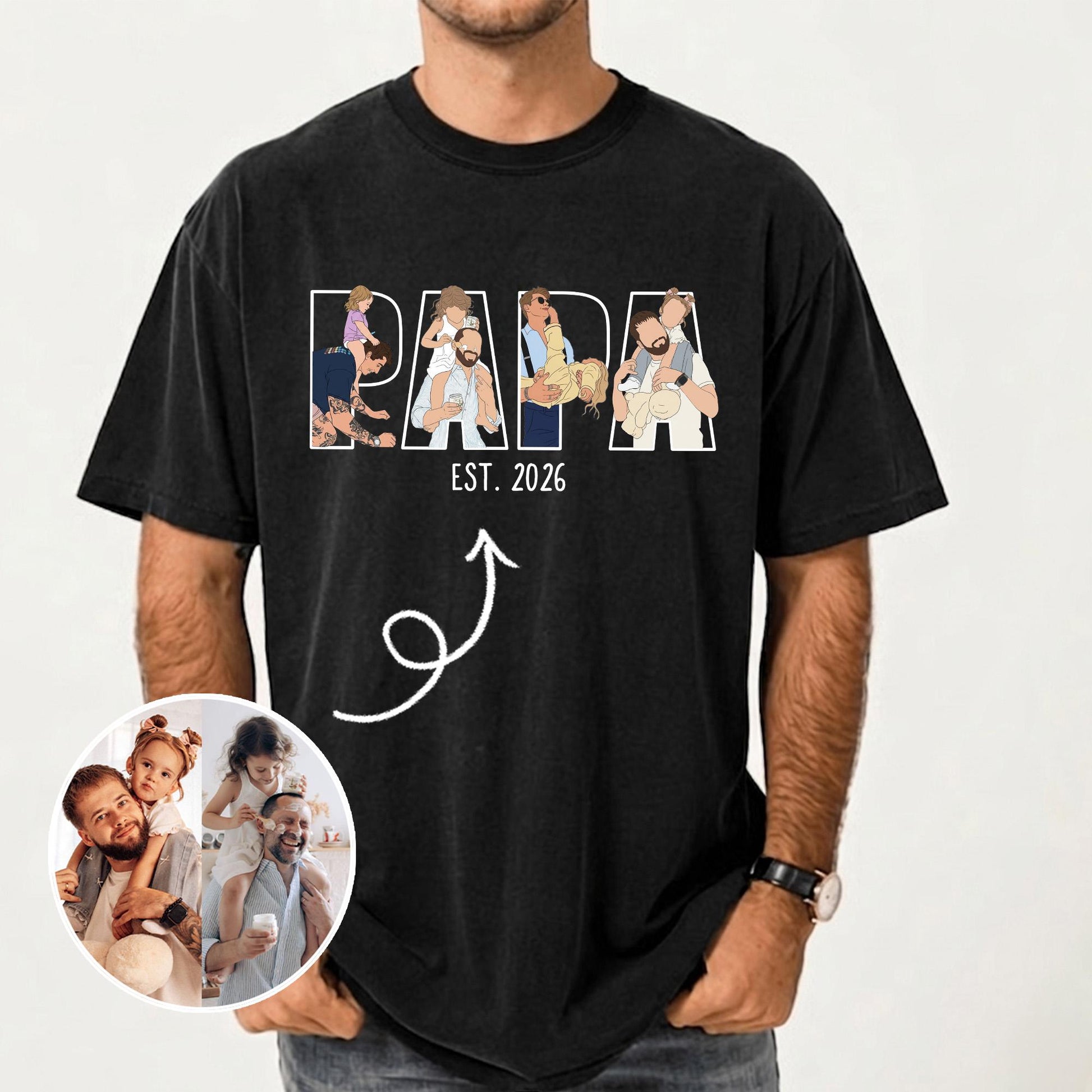 Personalized Papa Portrait Shirt, Dad Shirt With Photo, Father's Day Gift for Dad, Papa, Daddy Gift from Baby