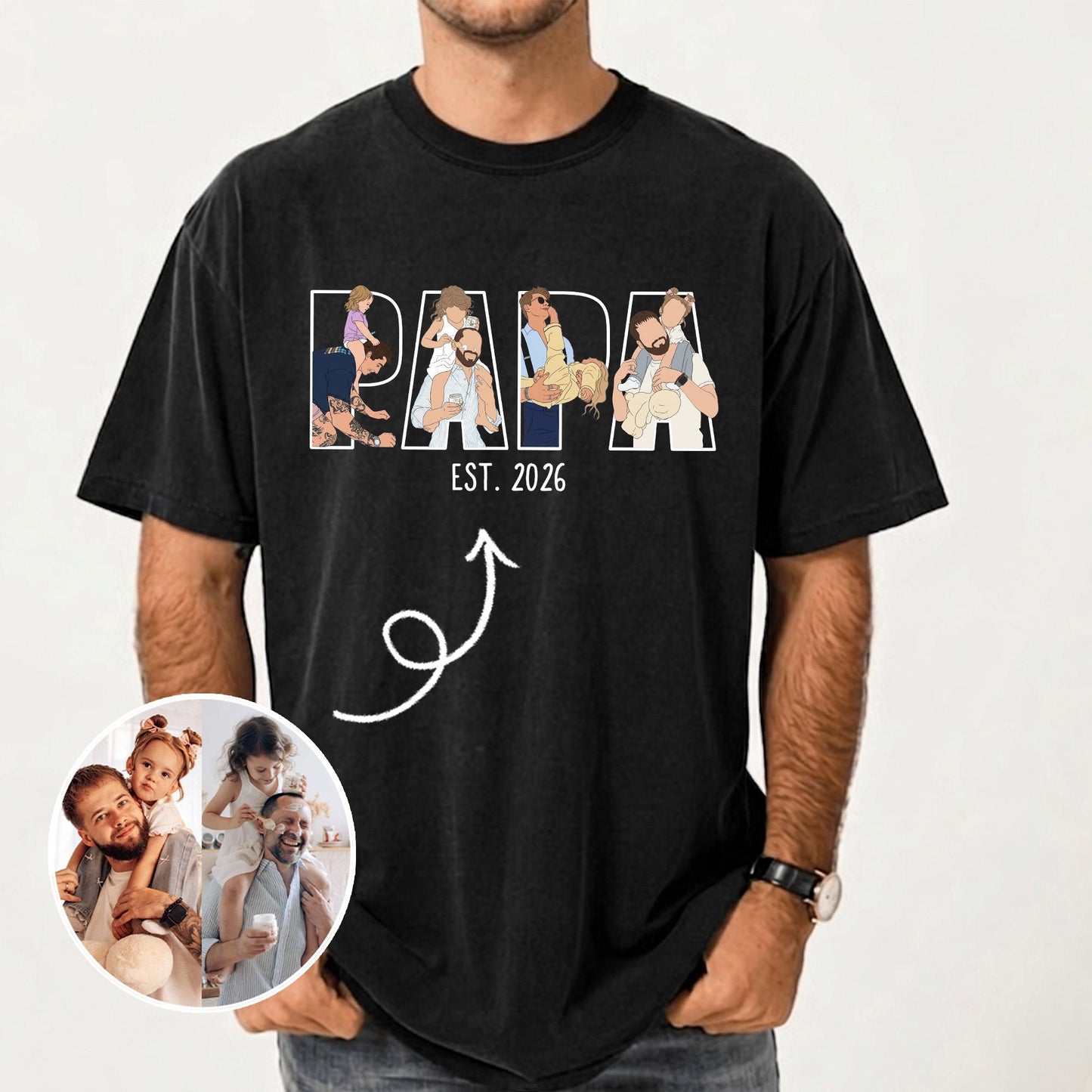 Personalized Papa Portrait Shirt, Custom Photo Dad Shirts, First Father's Day Gift for New Dad, Gift for Husband