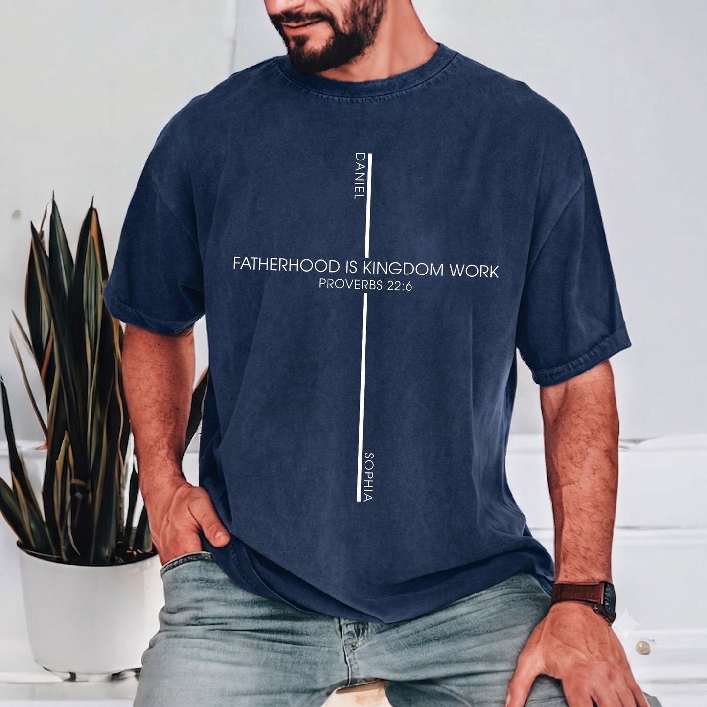 Fatherhood Is Kingdom Work Shirt, Father Day Gift for Dad Christian, Custom Bible Verse Fatherhood Shirt