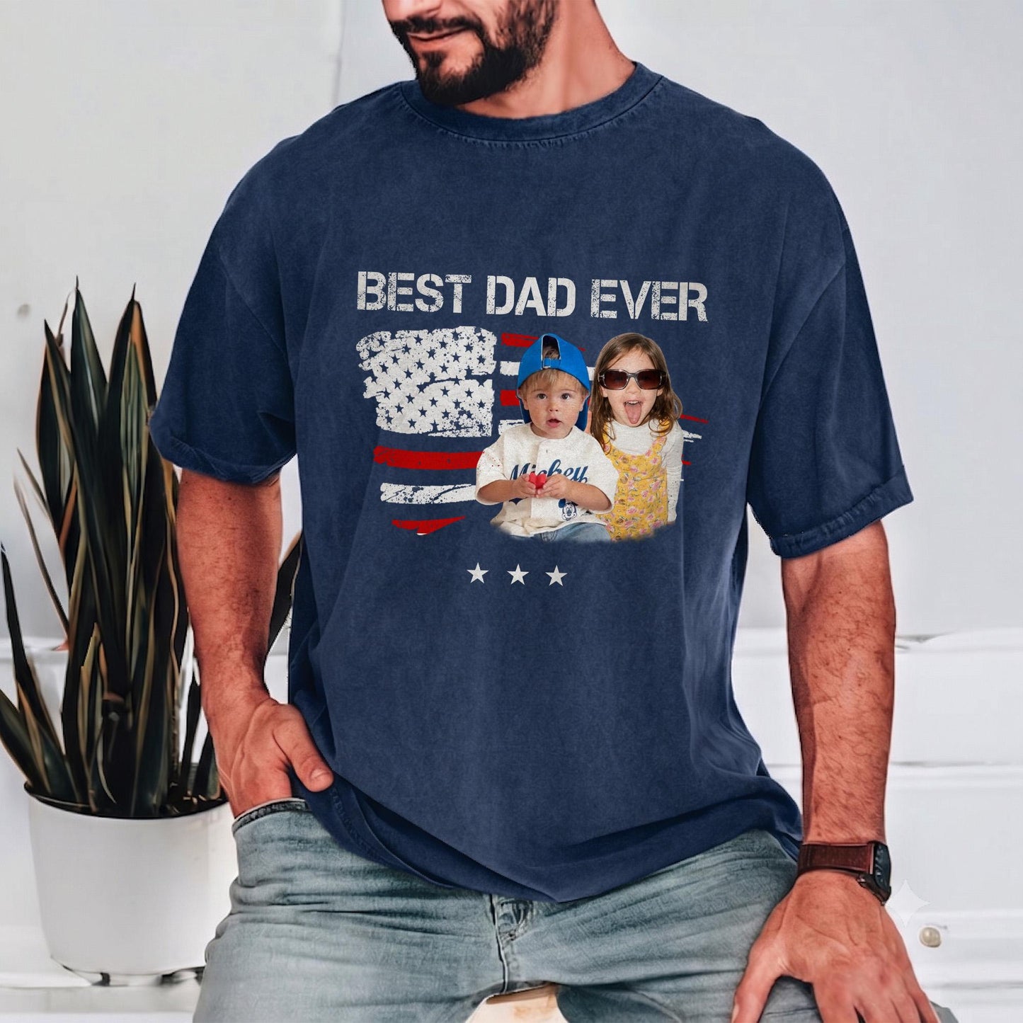 Custom Dad Photo Shirt, Fathers Day Shirts Gifts for Dad, USA Flag 4th of July Shirt