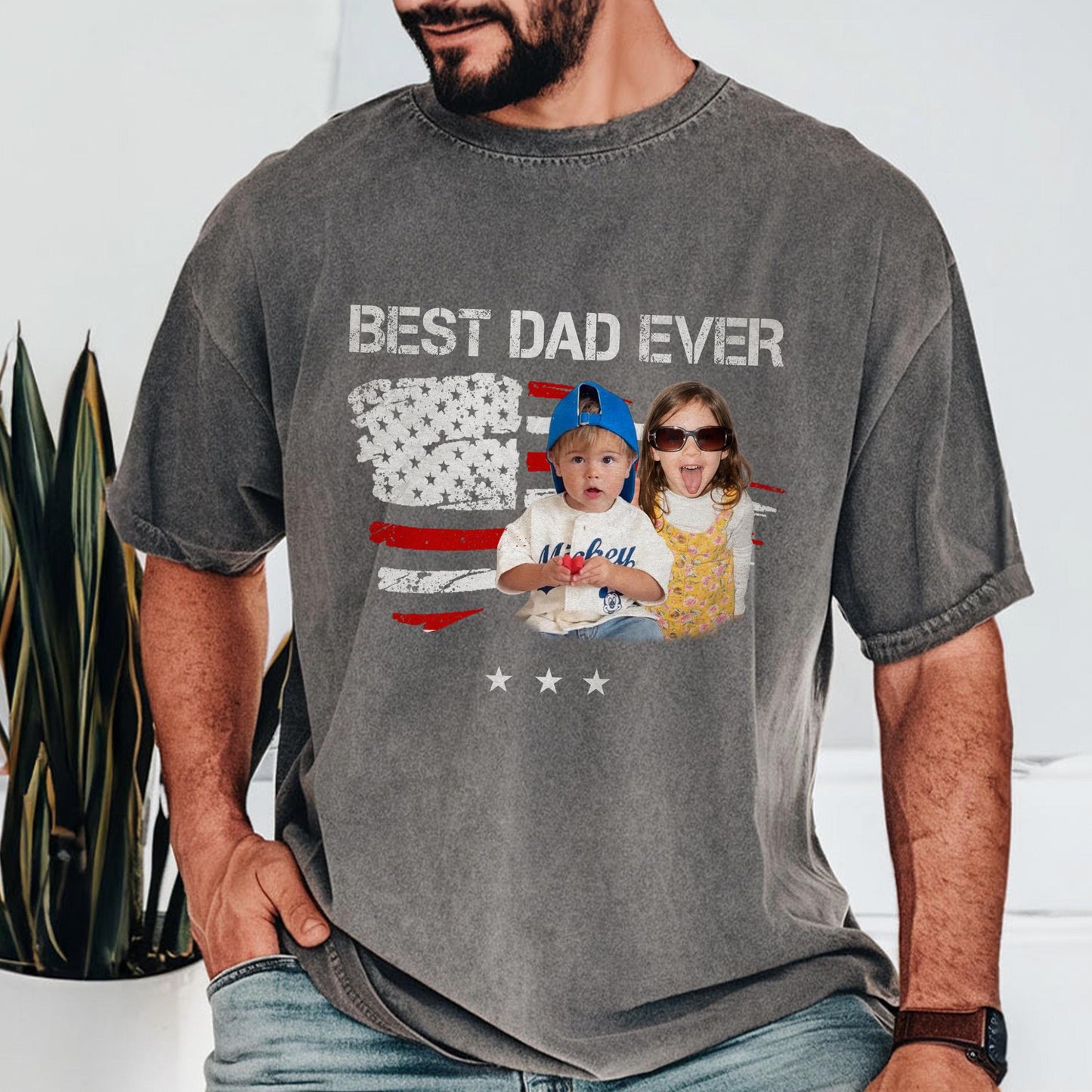 Custom Dad Photo Shirt, Fathers Day Shirts Gifts for Dad, USA Flag 4th of July Shirt