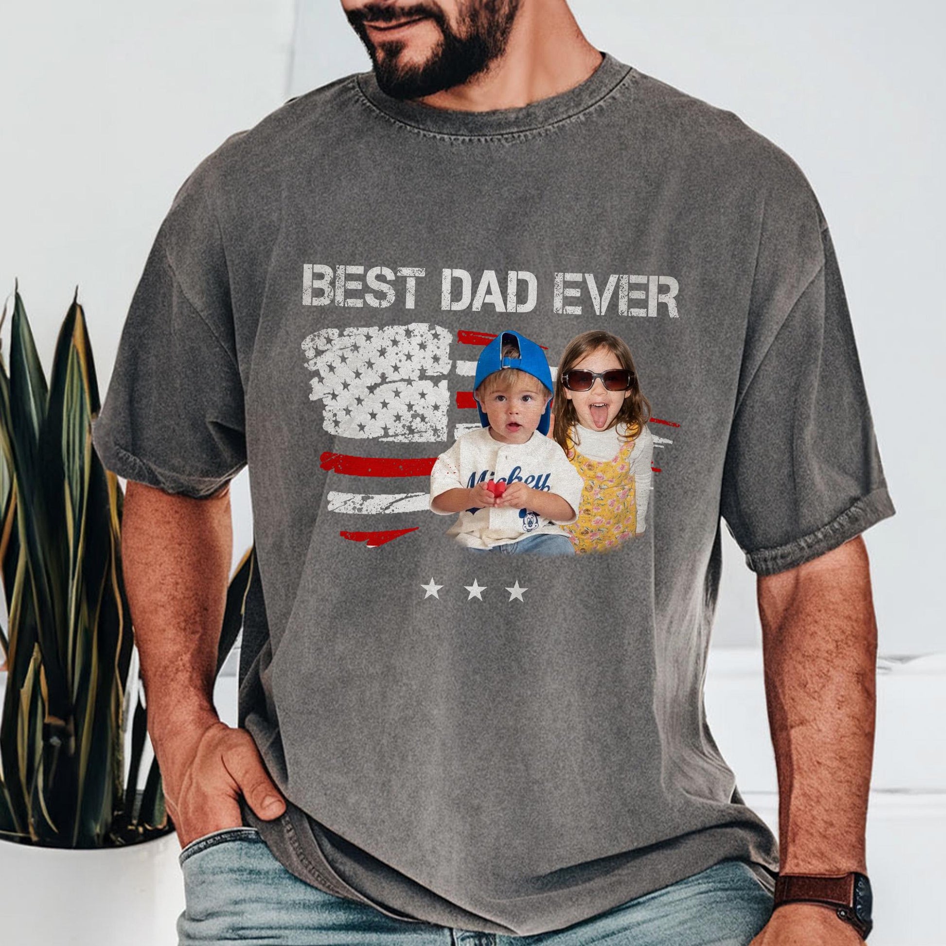Custom Dad Photo Shirt, Fathers Day Shirts Gifts for Dad, USA Flag 4th of July Shirt