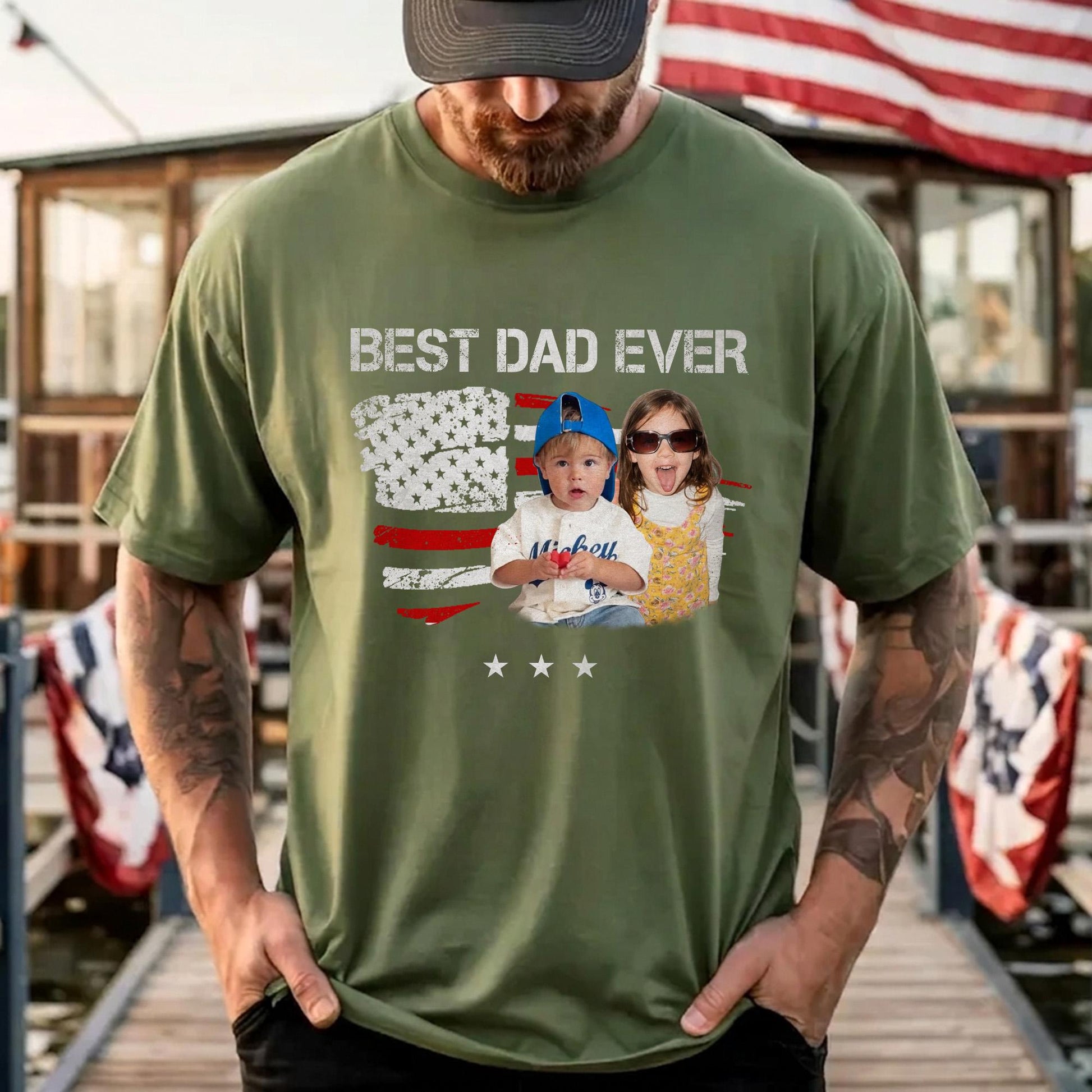 Custom Dad Photo Shirt, Fathers Day Shirts Gifts for Dad, USA Flag 4th of July Shirt