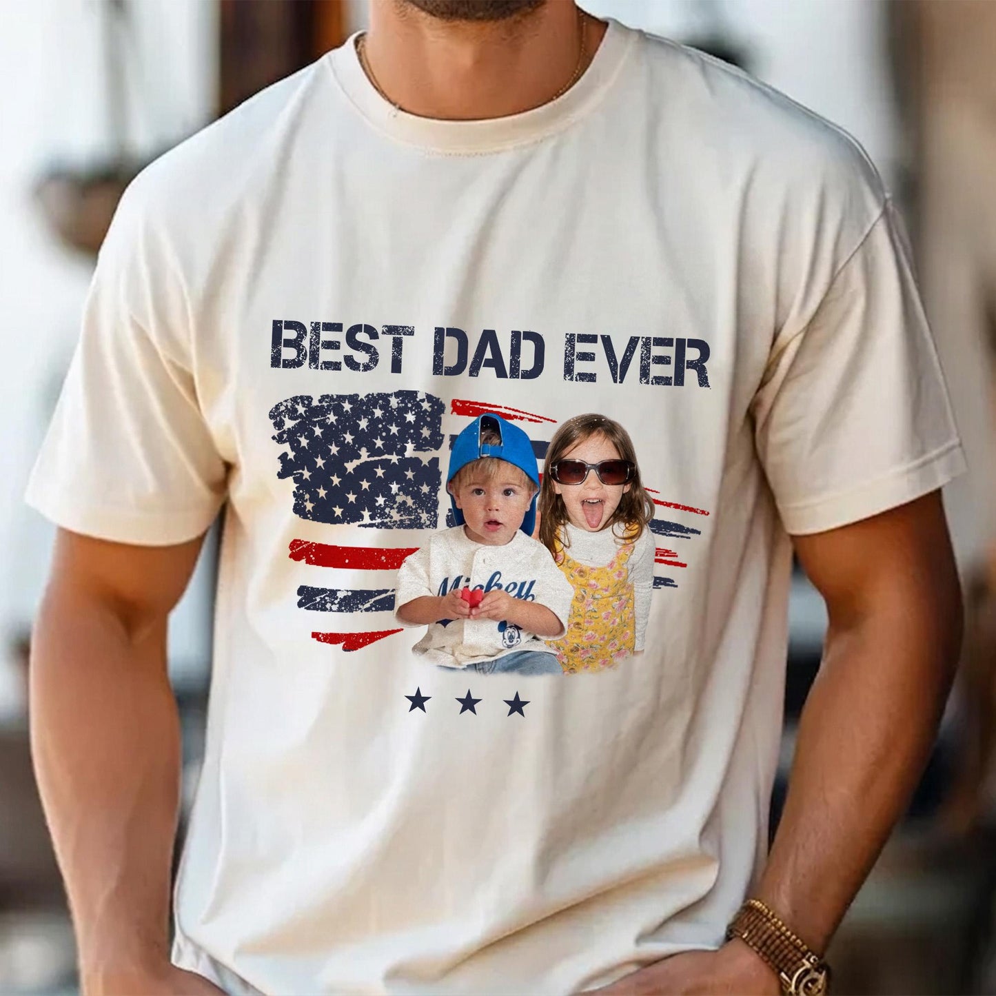 Custom Dad Photo Shirt, Fathers Day Shirts Gifts for Dad, USA Flag 4th of July Shirt