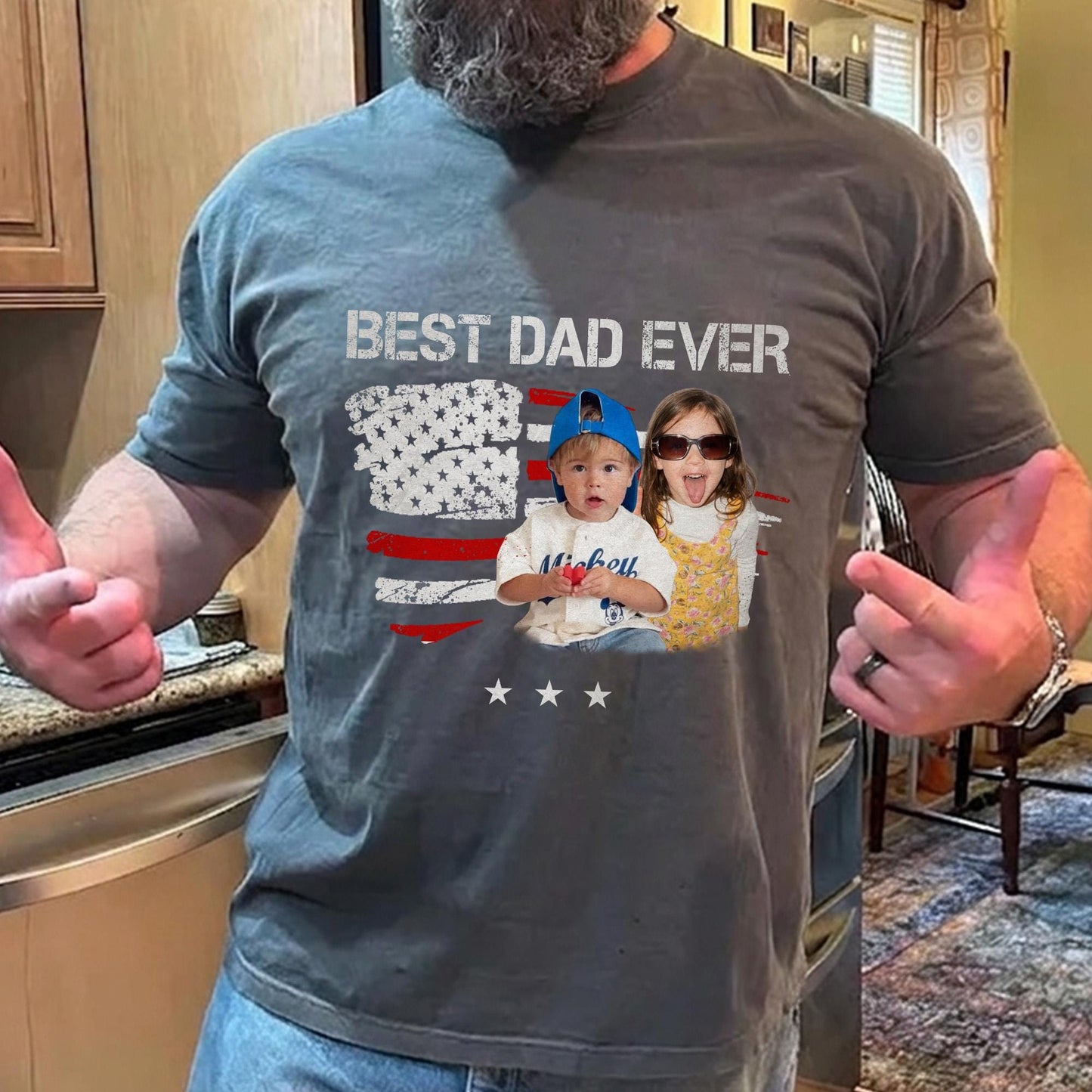 Custom Dad Photo Shirt, Fathers Day Shirts Gifts for Dad, USA Flag 4th of July Shirt