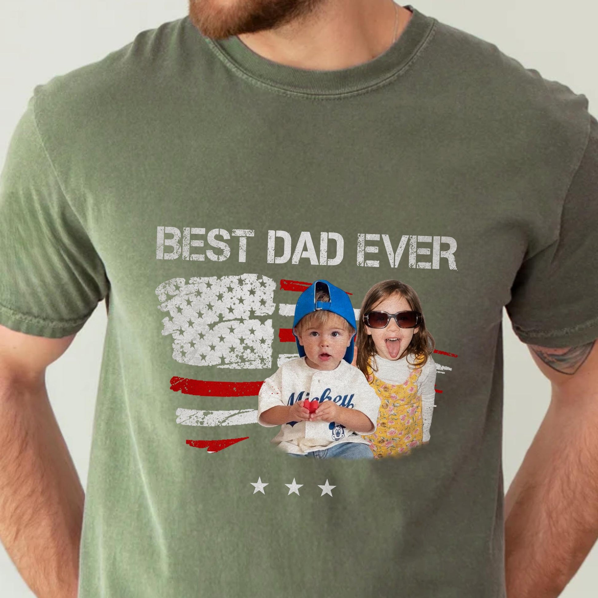 Custom Dad Photo Shirt, Fathers Day Shirts Gifts for Dad, USA Flag 4th of July Shirt