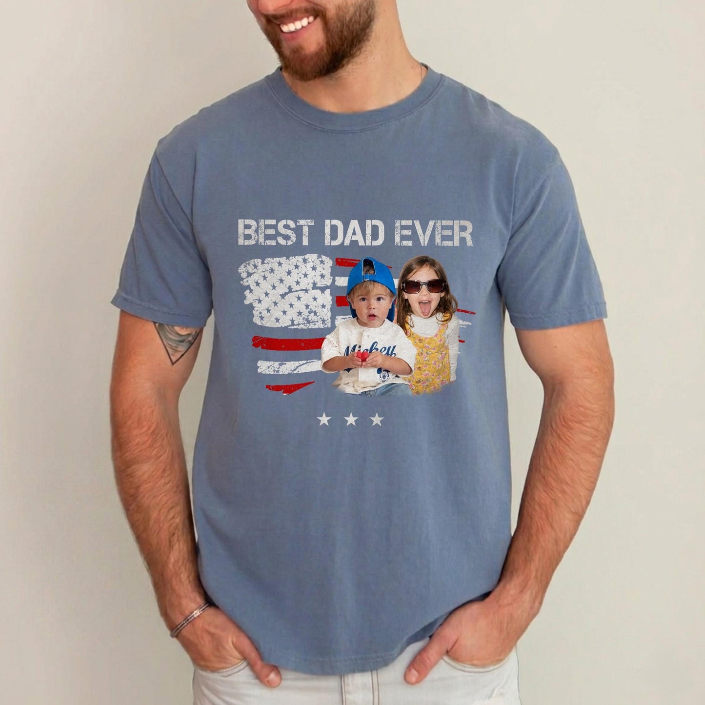 Custom Dad Photo Shirt, Fathers Day Shirts Gifts for Dad, USA Flag 4th of July Shirt