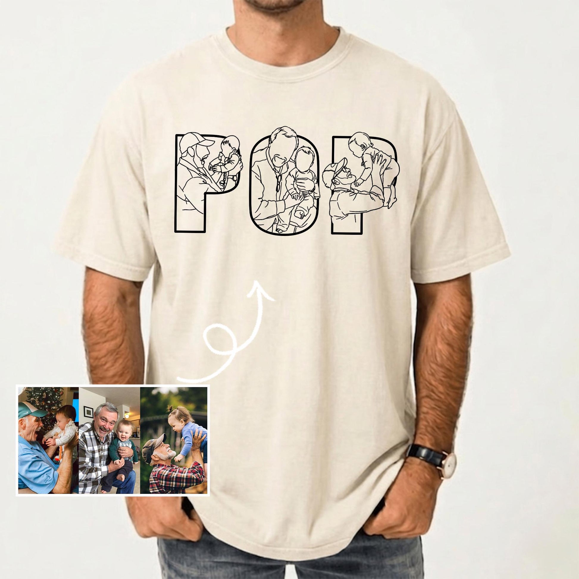 Custom Grandpa Portrait Shirt, Pop Shirt With Kids Photo, Fathers Day Shirt Gift for Dad, Grandparent
