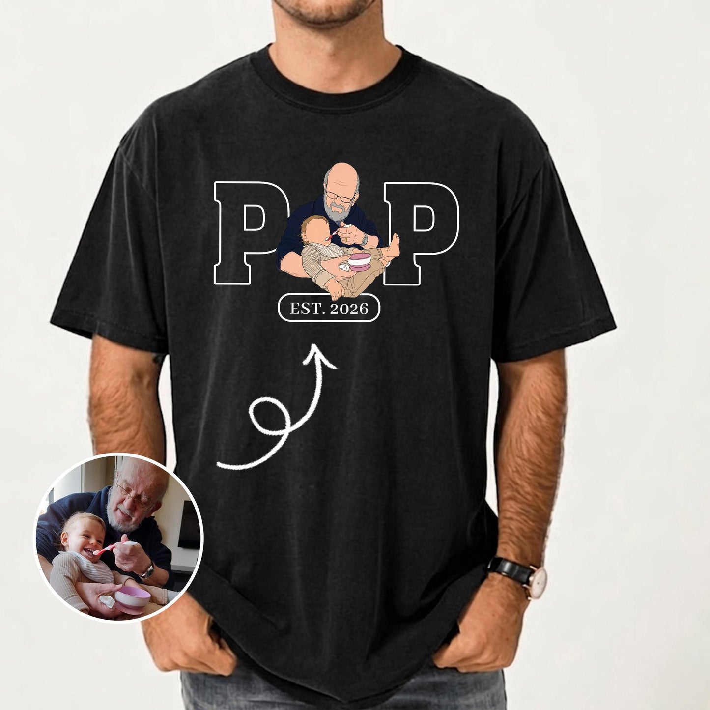 Custom Grandpa Shirt, Pop Shirt With Kid Photo, New Grandfather T-Shirt, Fathers Day Shirt Gift for Dad, Grandad Gift from New Baby