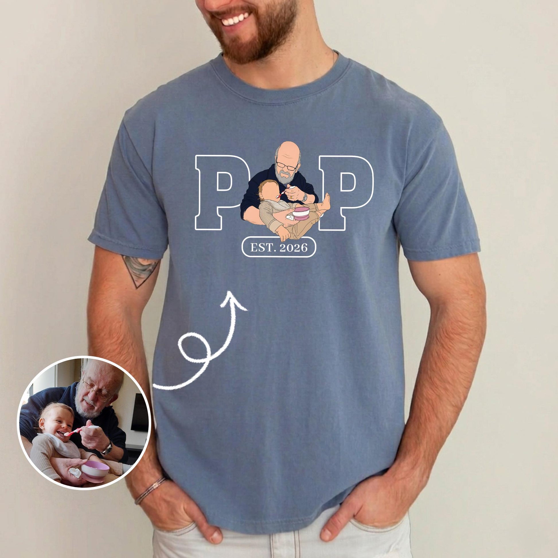 Custom Grandpa Shirt, Pop Shirt With Kid Photo, New Grandfather T-Shirt, Fathers Day Shirt Gift for Dad, Grandad Gift from New Baby