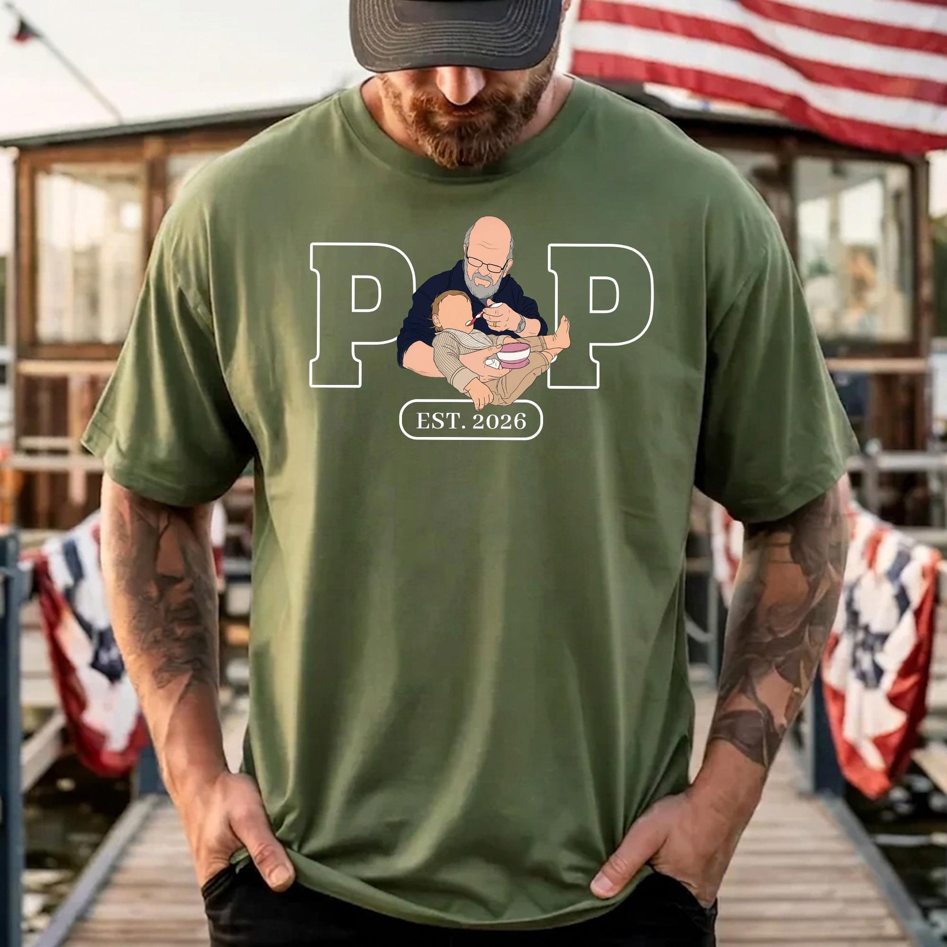 Custom Grandpa Shirt, Pop Shirt With Kid Photo, New Grandfather T-Shirt, Fathers Day Shirt Gift for Dad, Grandad Gift from New Baby