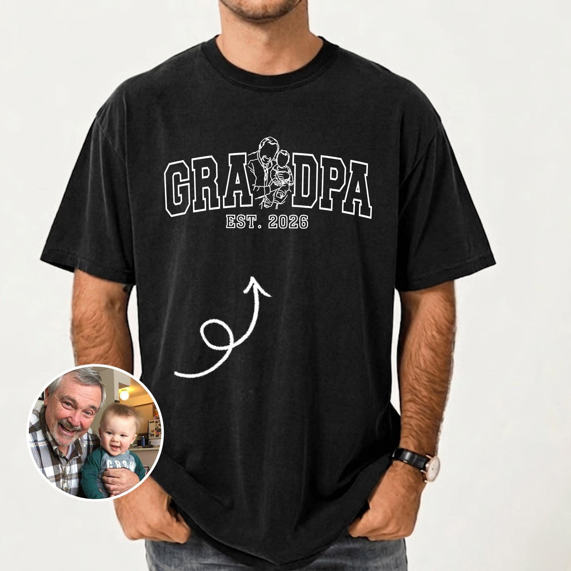 Personalized Grandpa Shirt, Grandfather Portrait From Photo Shirt, Fathers Day Shirt Gift for Dad, Grandad Birthday Present