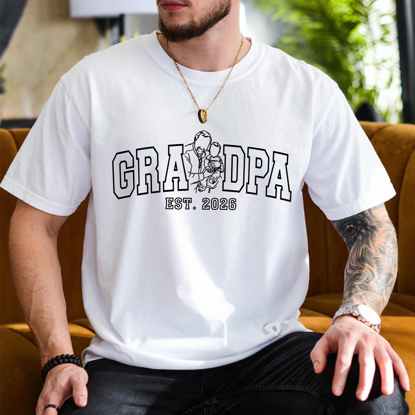 Personalized Grandpa Shirt, Grandfather Portrait From Photo Shirt, Fathers Day Shirt Gift for Dad, Grandad Birthday Present