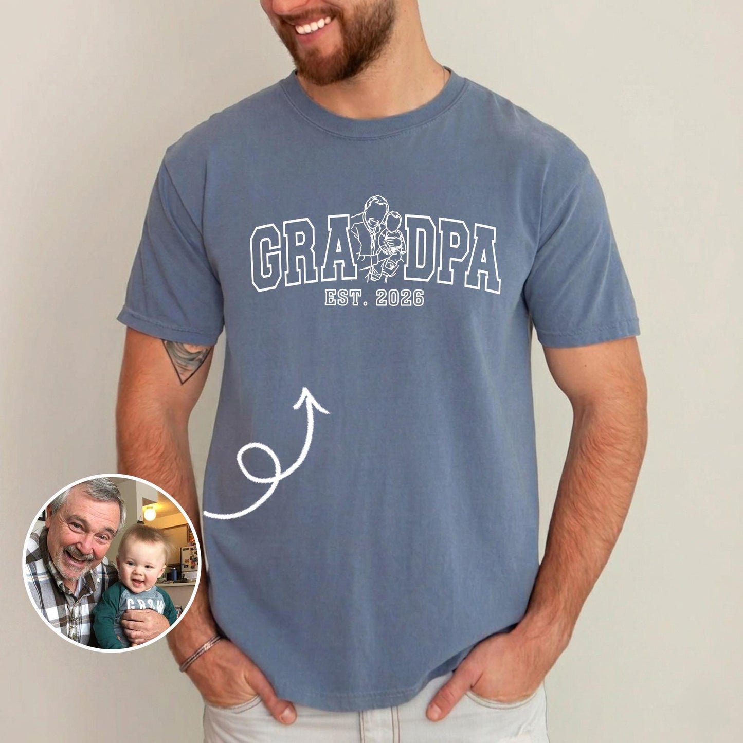 Personalized Grandpa Shirt, Grandfather Portrait From Photo Shirt, Fathers Day Shirt Gift for Dad, Grandad Birthday Present