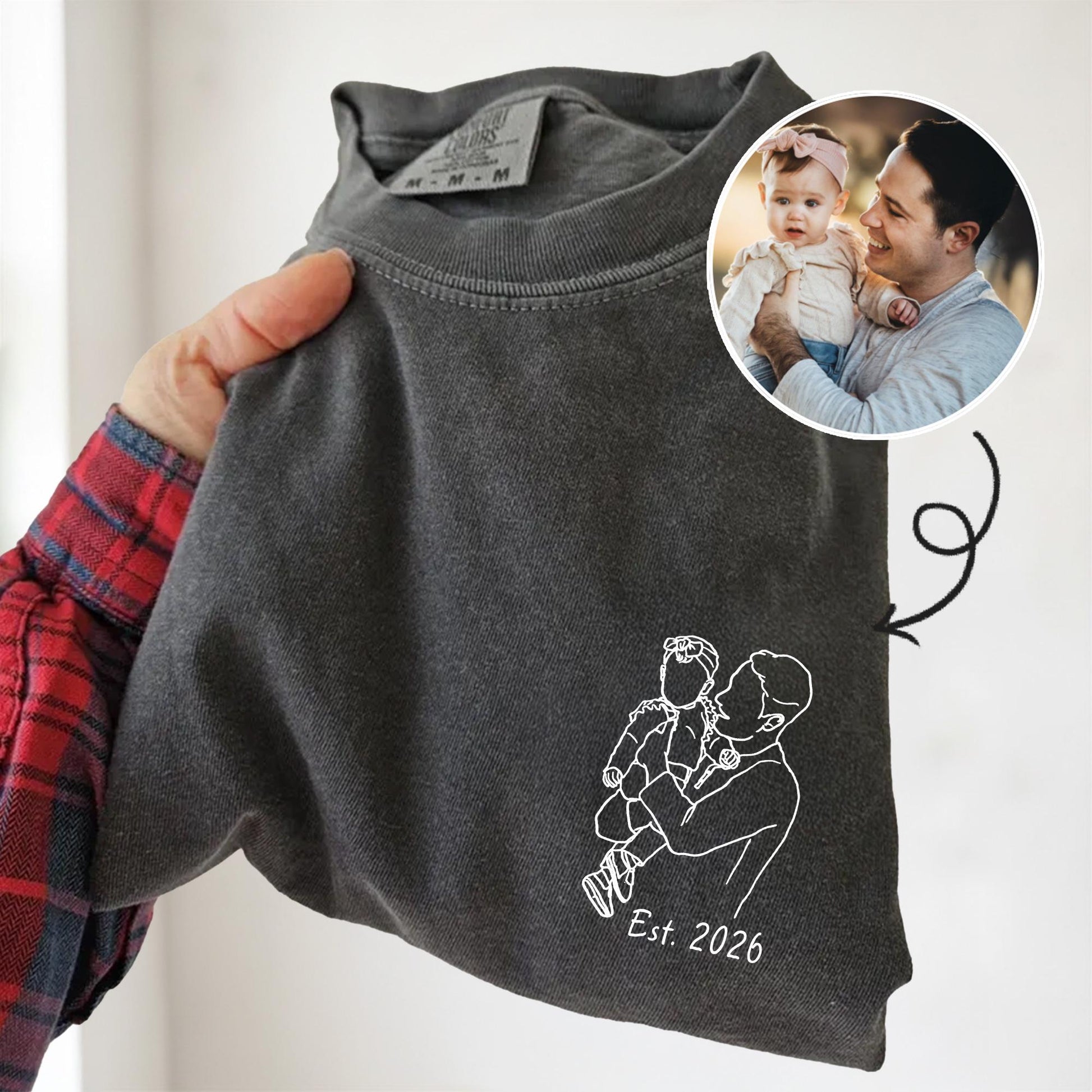 Custom Dad Portrait Shirt: Photo to Line Art T-Shirt, First Father's Day Shirt Gift from Baby, Gift for Husband