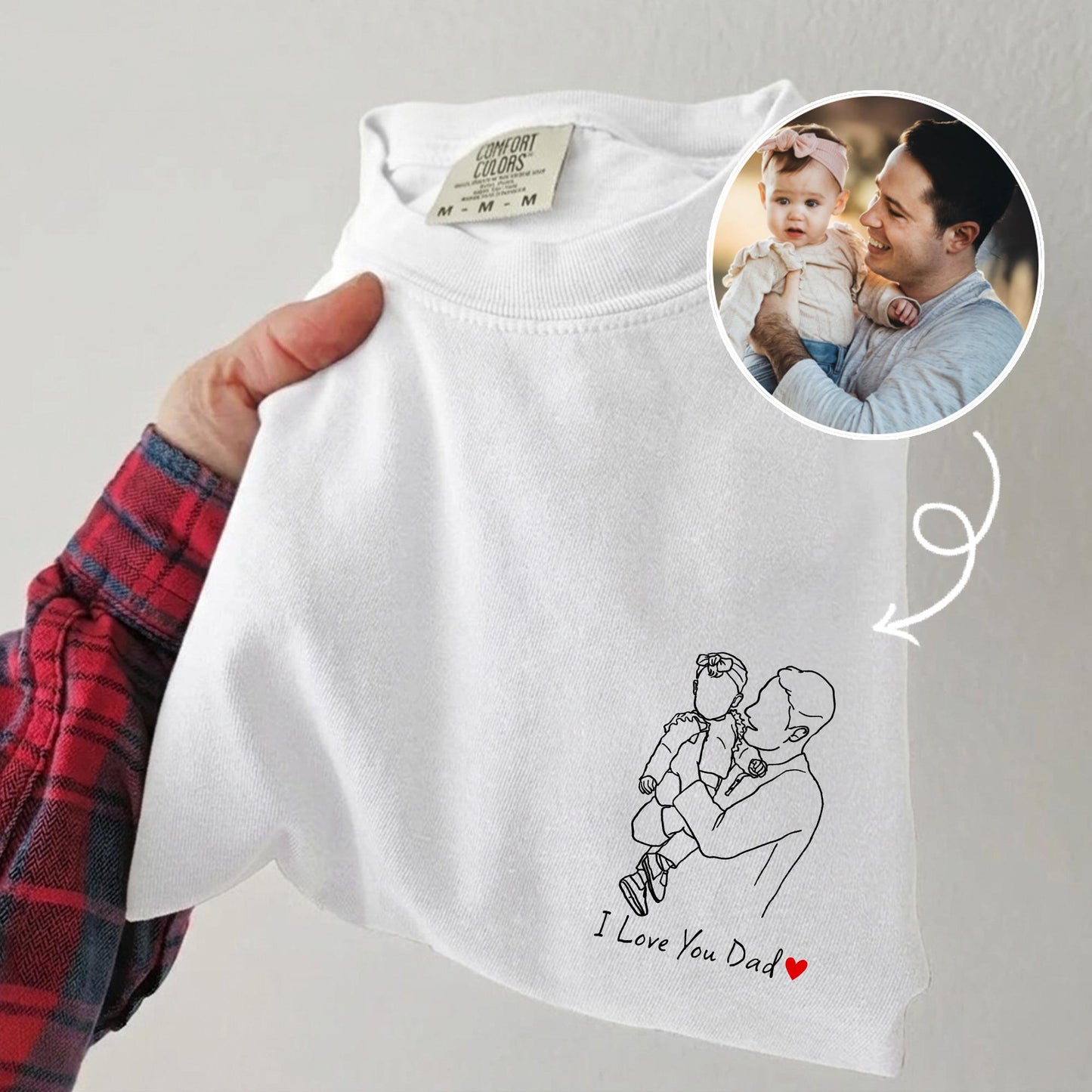 Custom Dad Portrait Shirt: Photo to Line Art T-Shirt, First Father's Day Shirt Gift from Baby, Gift for Husband