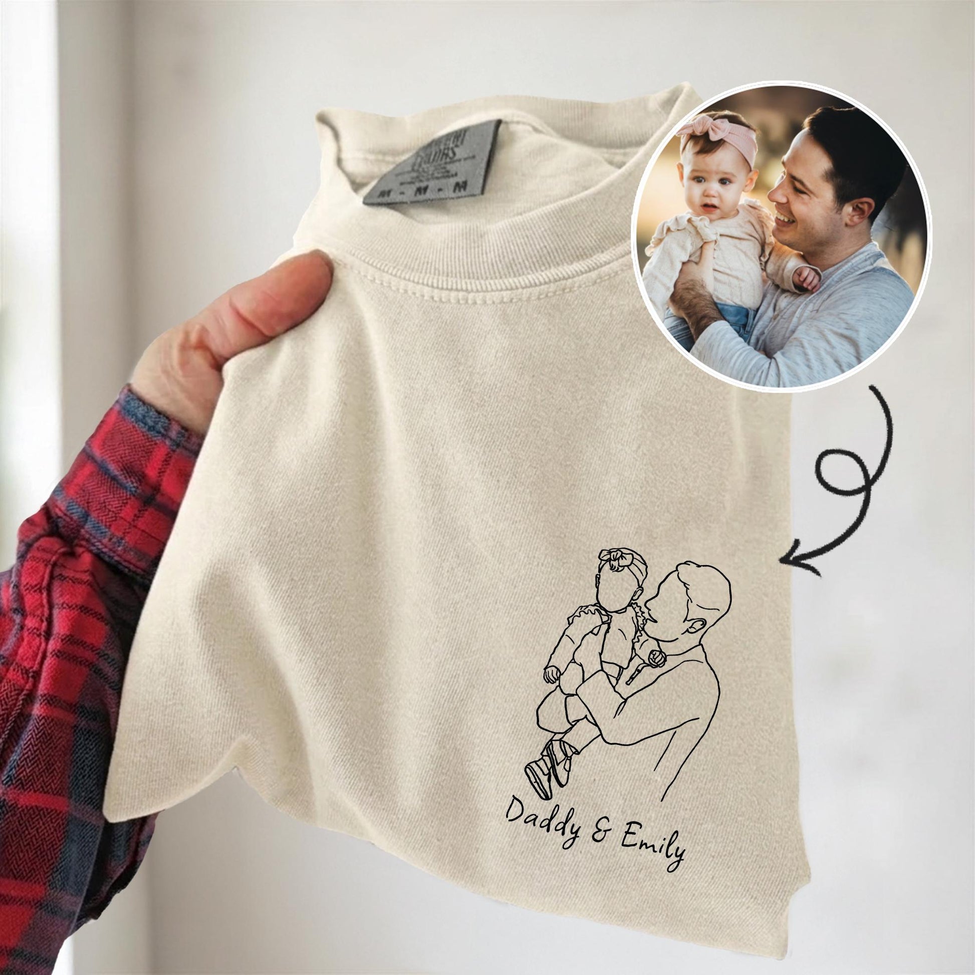 Custom Dad Portrait Shirt: Photo to Line Art T-Shirt, First Father's Day Shirt Gift from Baby, Gift for Husband
