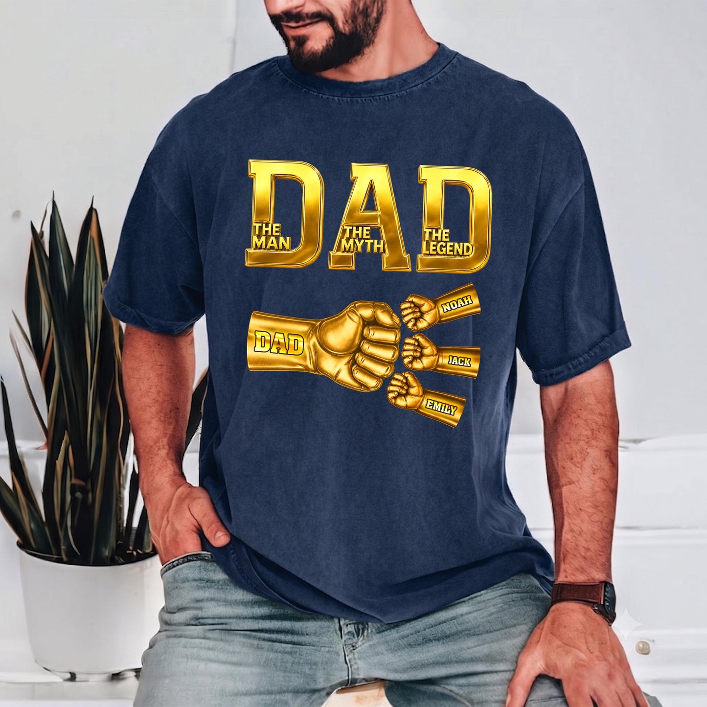 Custom Dad Shirt with Kids Names, Fist Bump Fathers Day Shirt Gifts for Dad, Gift for Husband