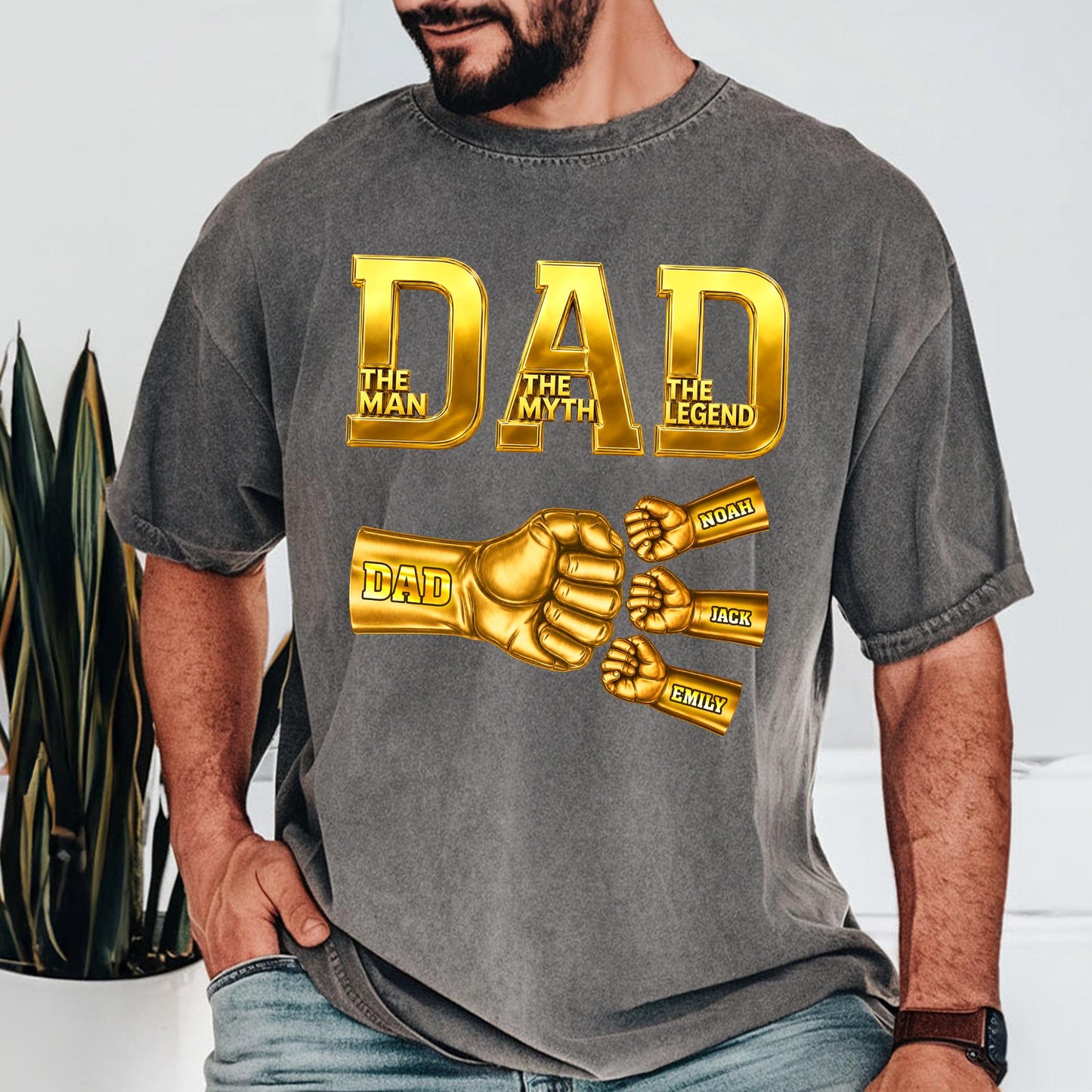 Custom Dad Shirt with Kids Names, Fist Bump Fathers Day Shirt Gifts for Dad, Gift for Husband