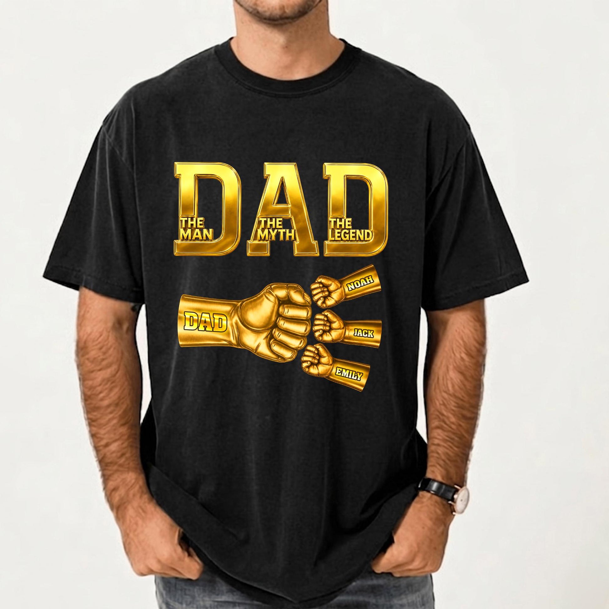 Custom Dad Shirt with Kids Names, Fist Bump Fathers Day Shirt Gifts for Dad, Gift for Husband