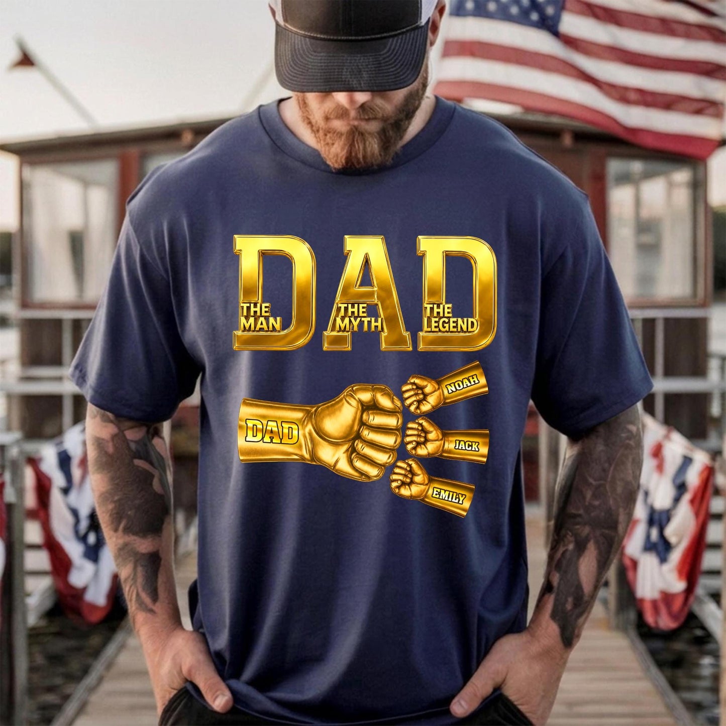 Custom Dad Shirt with Kids Names, Fist Bump Fathers Day Shirt Gifts for Dad, Gift for Husband