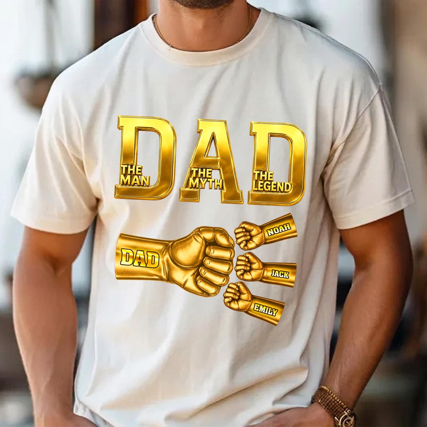 Custom Dad Shirt with Kids Names, Fist Bump Fathers Day Shirt Gifts for Dad, Gift for Husband