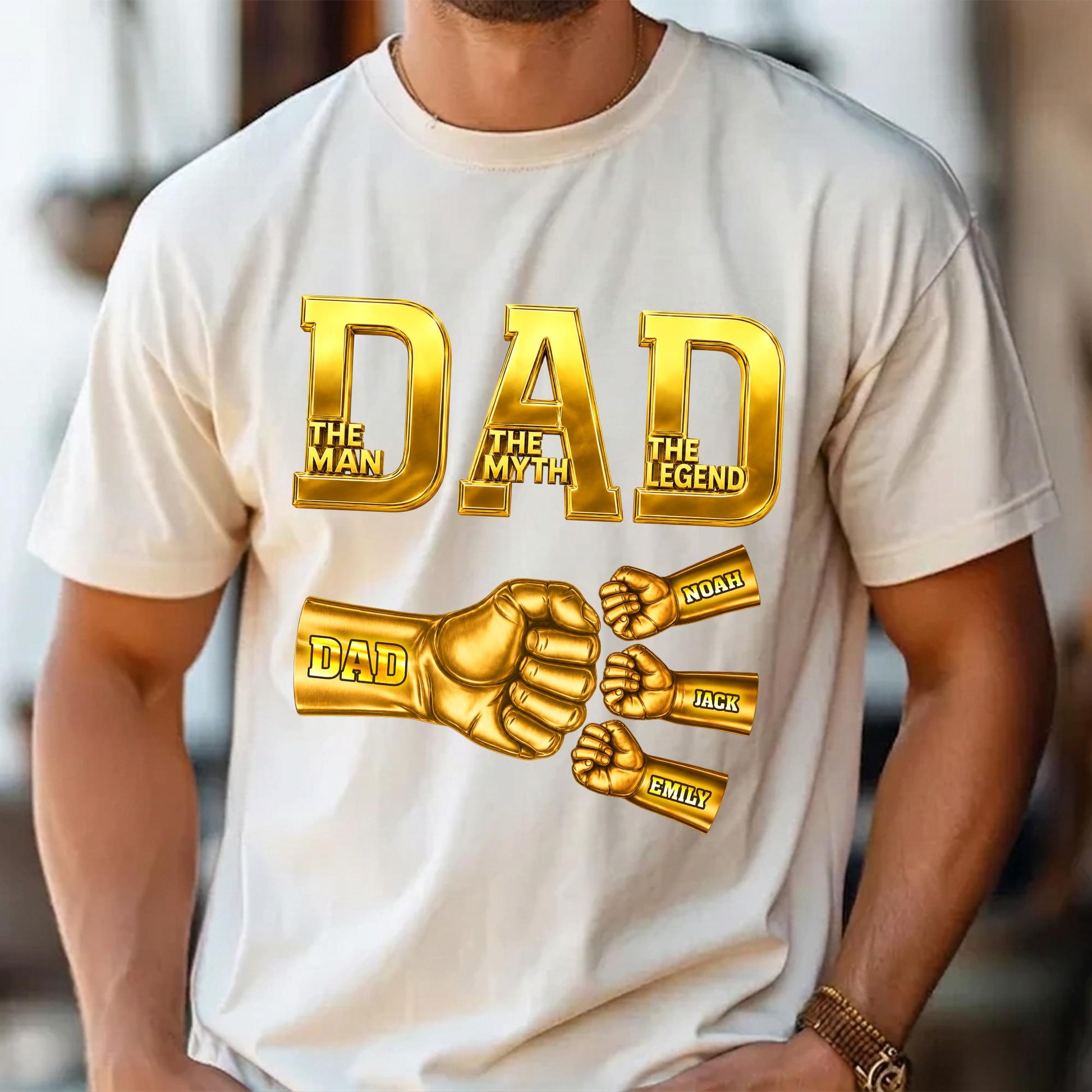 Custom Dad Shirt with Kids Names, Fist Bump Fathers Day Shirt Gifts for Dad, Gift for Husband