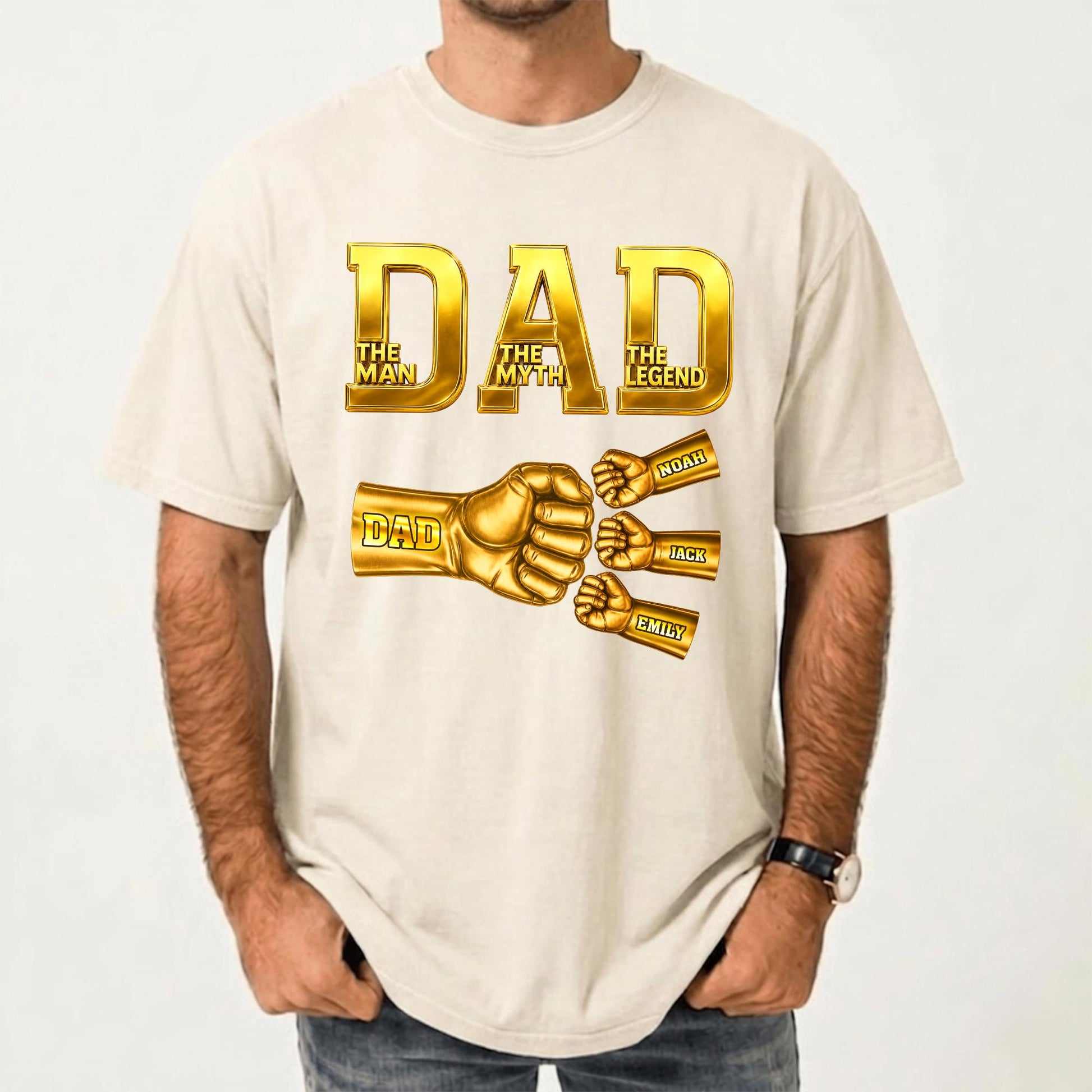 Custom Dad Shirt with Kids Names, Fist Bump Fathers Day Shirt Gifts for Dad, Gift for Husband