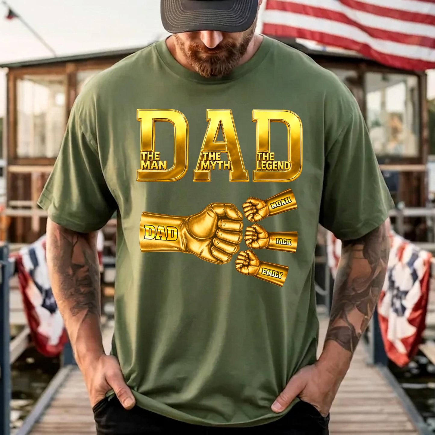 Custom Dad Shirt with Kids Names, Fist Bump Fathers Day Shirt Gifts for Dad, Gift for Husband