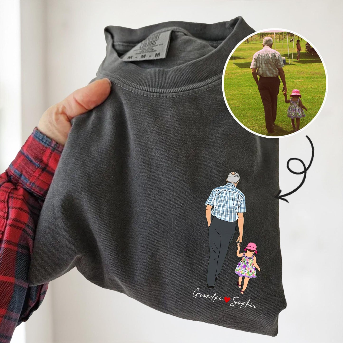 Personalized Grandpa Shirt, Custom Grandfather Portrait Shirt With Kid Photo, Fathers Day Shirt Gift for Dad, Grandad