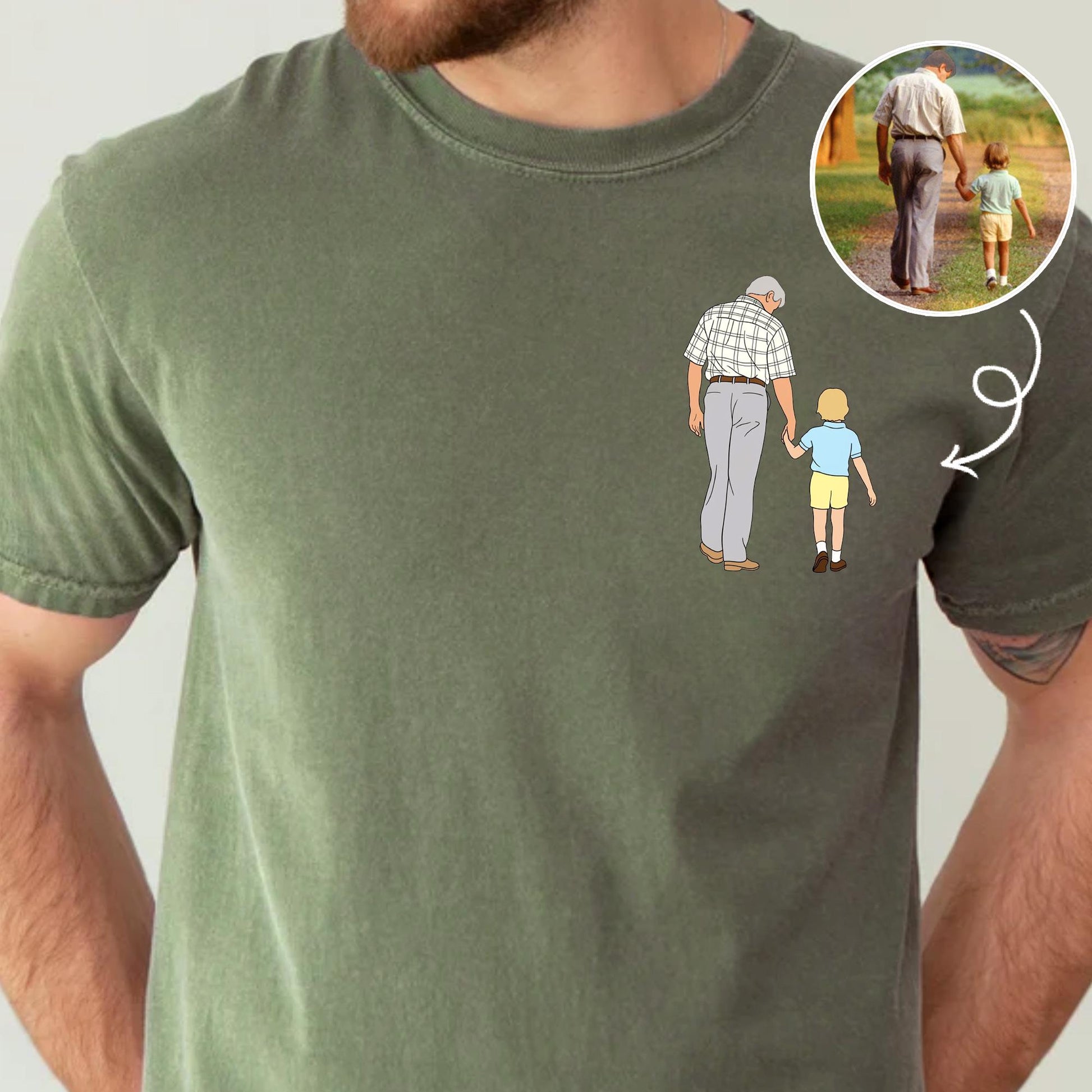 Personalized Grandpa Shirt, Custom Grandfather Portrait Shirt With Kid Photo, Fathers Day Shirt Gift for Dad, Grandad