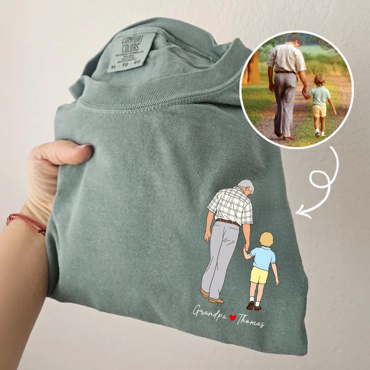 Personalized Grandpa Shirt, Custom Grandfather Portrait Shirt With Kid Photo, Fathers Day Shirt Gift for Dad, Grandad