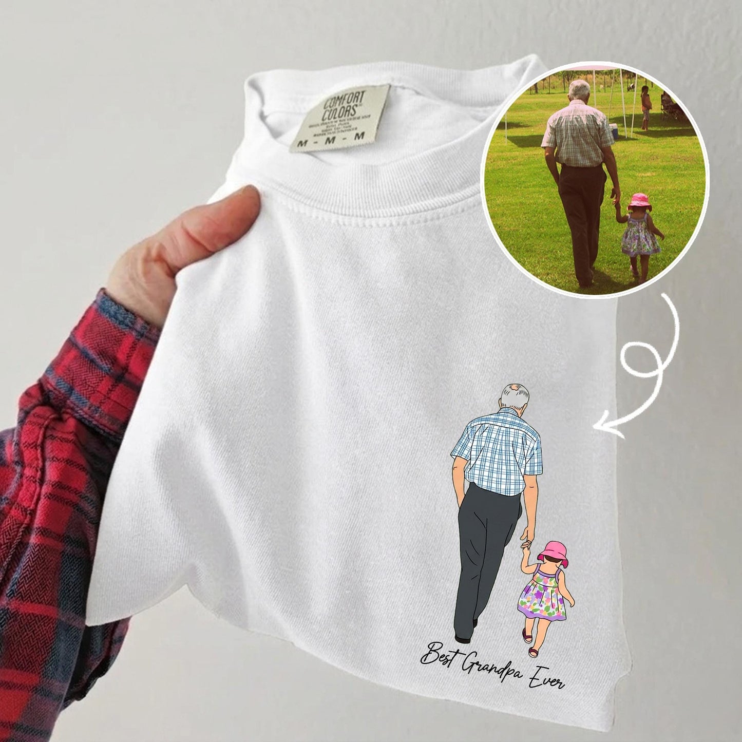 Personalized Grandpa Shirt, Custom Grandfather Portrait Shirt With Kid Photo, Fathers Day Shirt Gift for Dad, Grandad