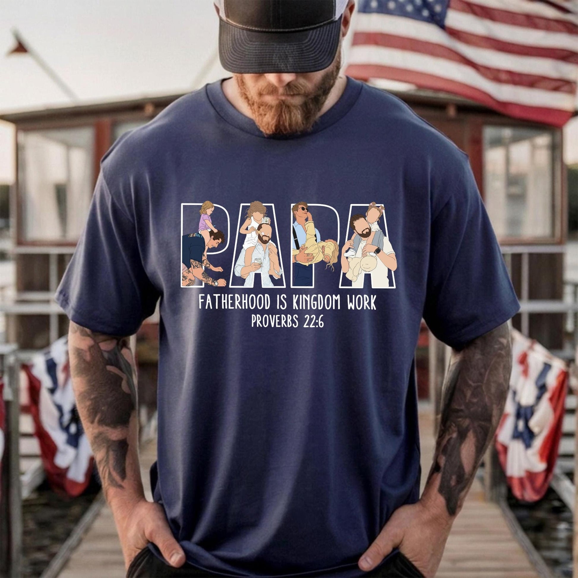 Personalized Papa Portrait Shirt, Custom Dad Christian Photo Shirt, Father's Day Shirt Gift for Husband