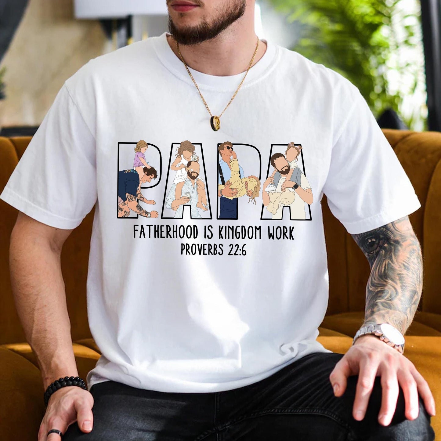 Personalized Papa Portrait Shirt, Custom Dad Christian Photo Shirt, Father's Day Shirt Gift for Husband
