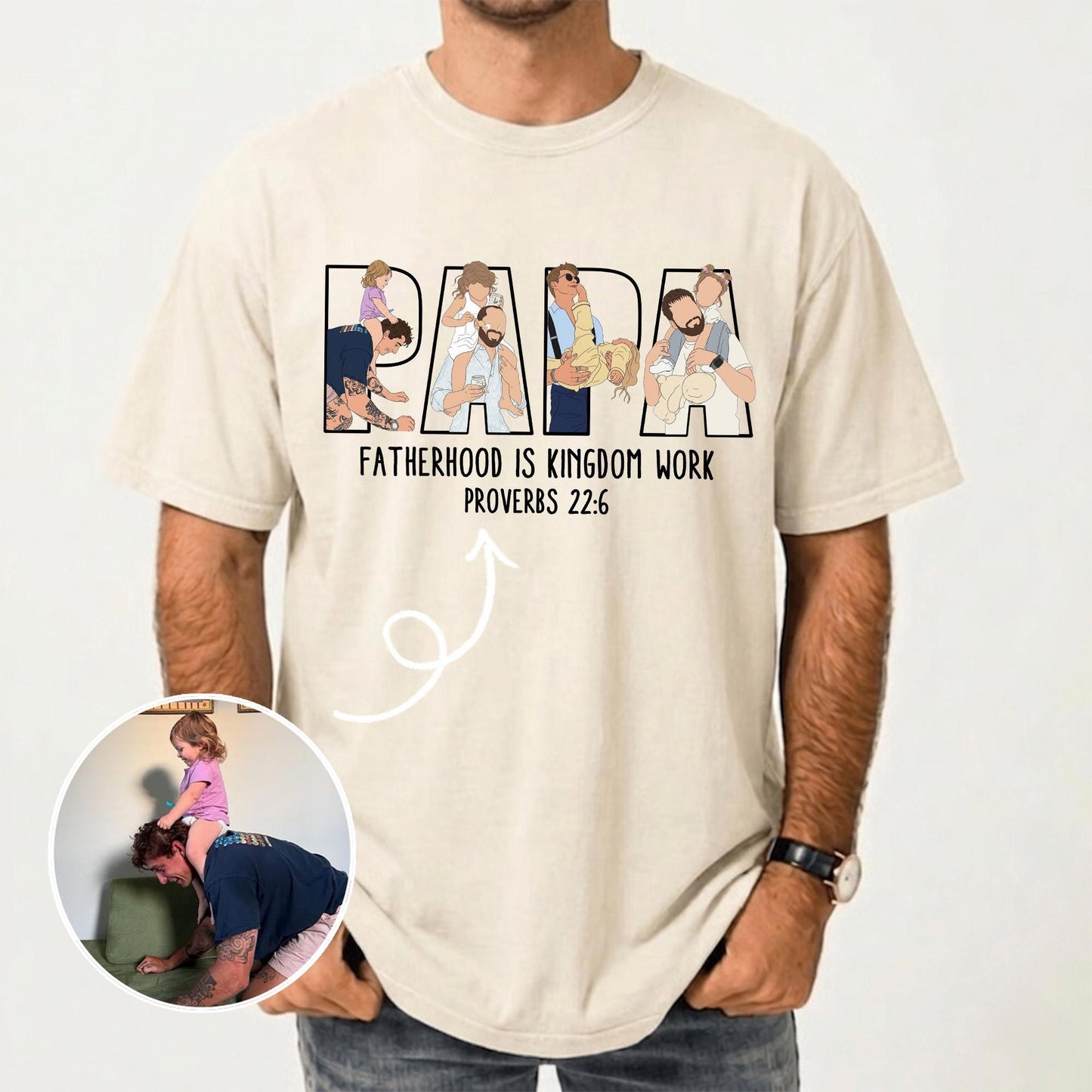 Personalized Papa Portrait Shirt, Custom Dad Christian Photo Shirt, Father's Day Shirt Gift for Husband