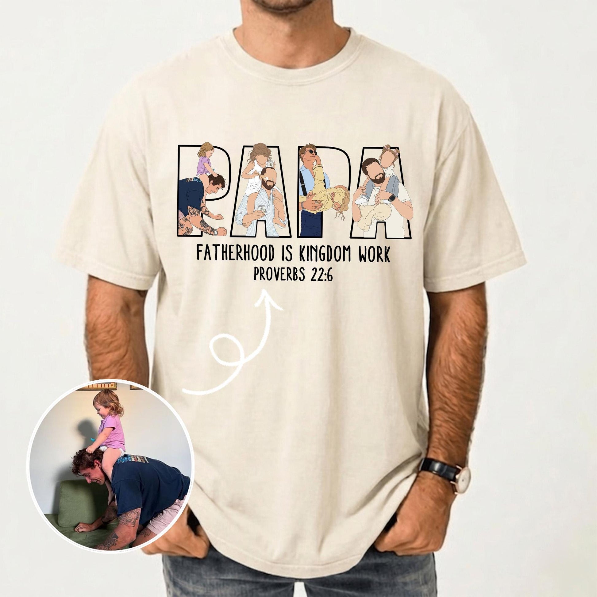 Personalized Papa Portrait Shirt, Custom Dad Christian Photo Shirt, Father's Day Shirt Gift for Husband
