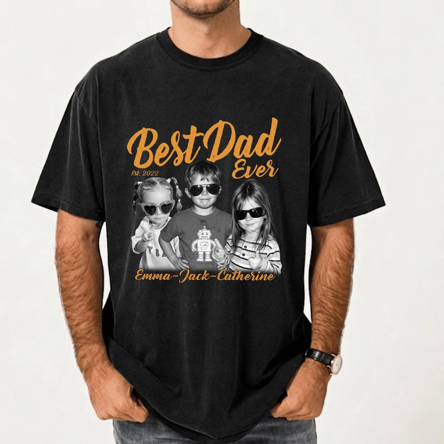 Custom Dad Vintage Photo Shirt: Personalized Fathers Day Shirt Gift for Dad, Best Dad Ever Shirt, Dad Gift With Kids Photo