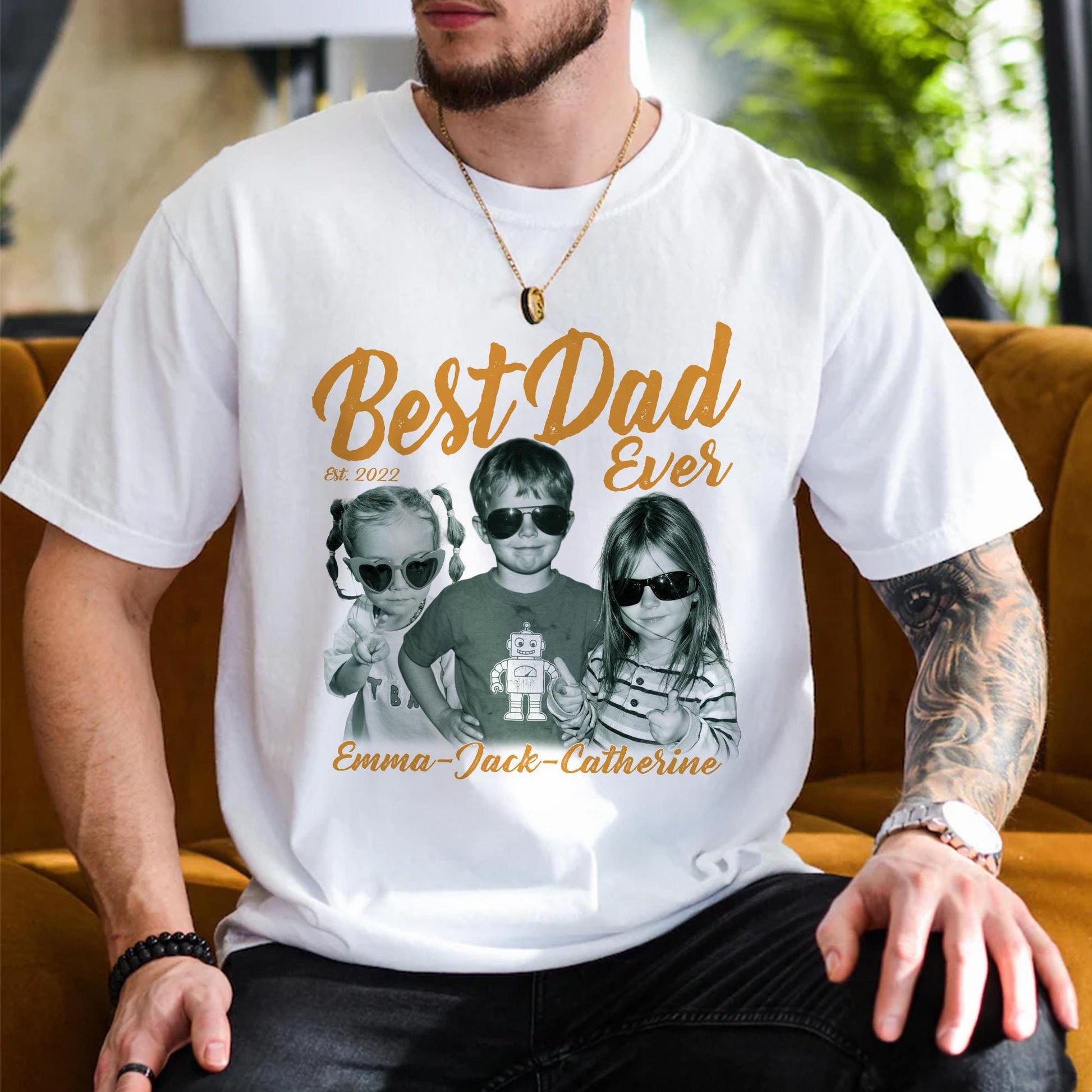 Custom Dad Vintage Photo Shirt, Fathers Day Shirt Gift for Dad, Best Dad Ever Shirt, Dad Birthday Gift from Kids