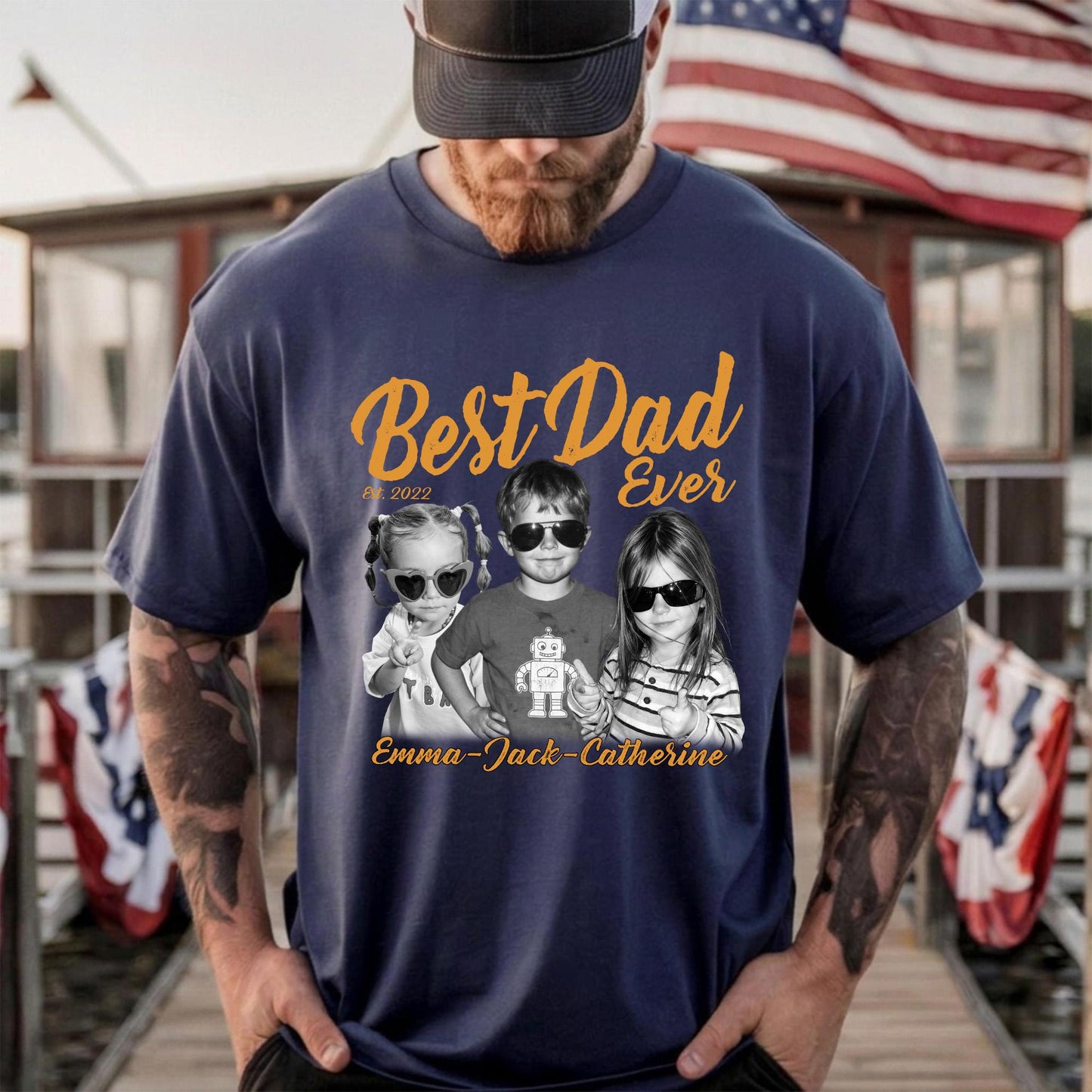 Custom Dad Vintage Photo Shirt: Personalized Fathers Day Shirt Gift for Dad, Best Dad Ever Shirt, Dad Gift With Kids Photo