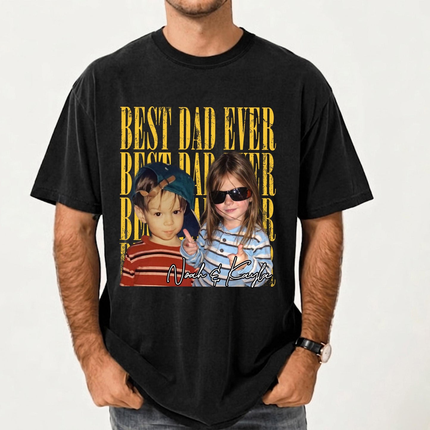 Custom Vintage Kids Photo Dad Shirt, Father's Day Shirt Gift for Dad, Best Dad Ever Tee, Dad Gift from Kid