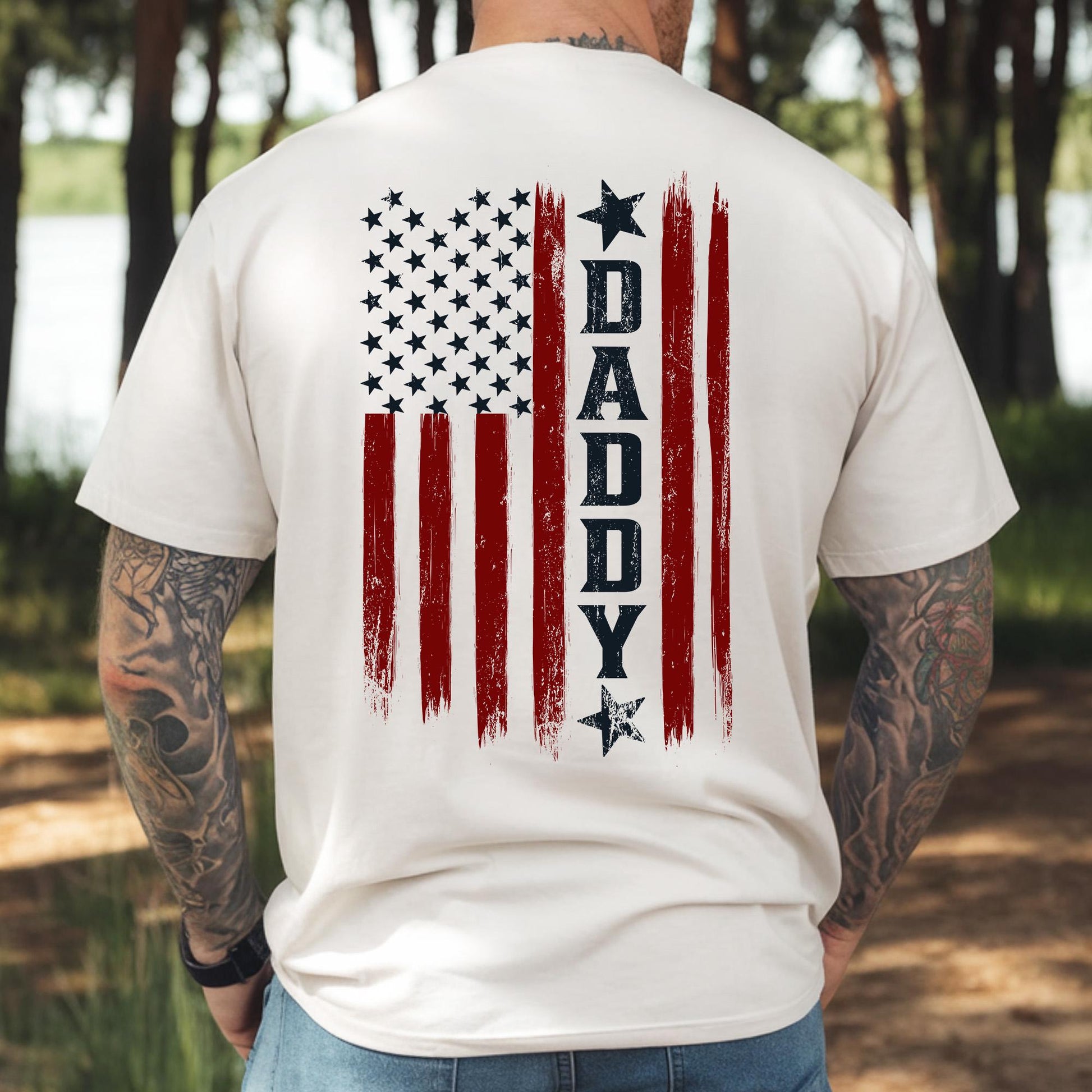 Personalized Daddy and Son America Shirt, Retro America Flag T-Shirt Gift for Husband, Father's Day Shirt Gift from Kid