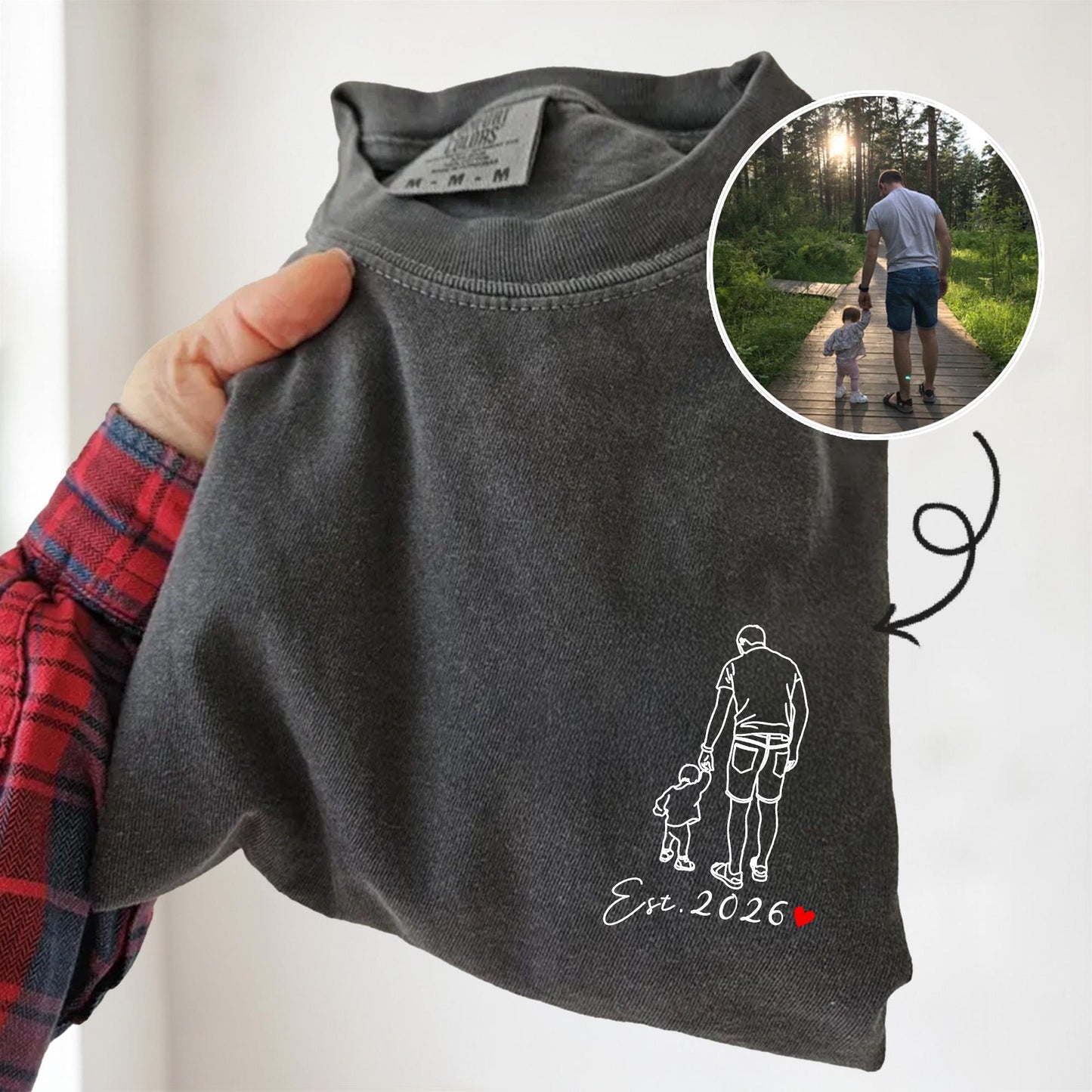 Father's Day Shirt Gift for Husband, Personalized Dad Photo Shirt, Custom Dad Line Art T-Shirt, Dad Birthday Gift from Kids