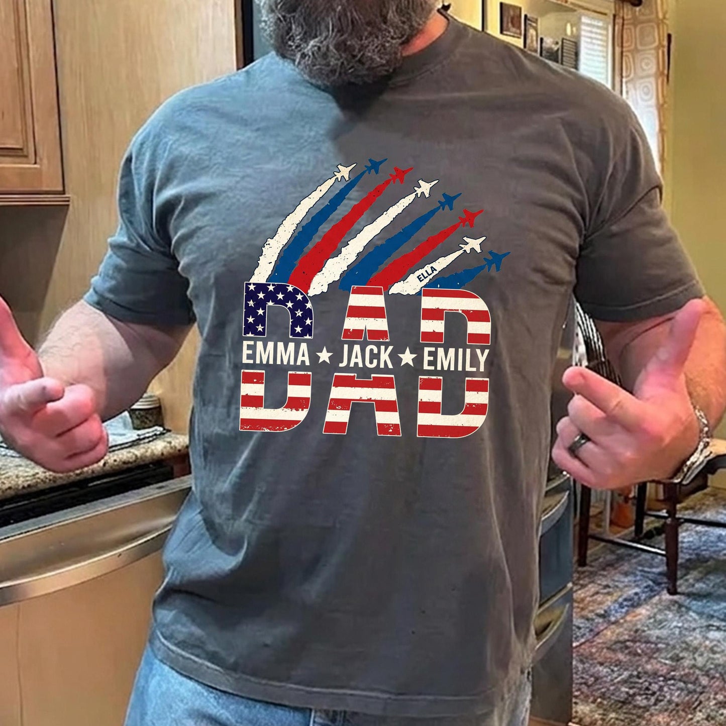 Personalized Dad Shirt With Kids Names, USA Flag Father's Day Shirt Gift for Dad, Patriotic 4th Of July Shirt