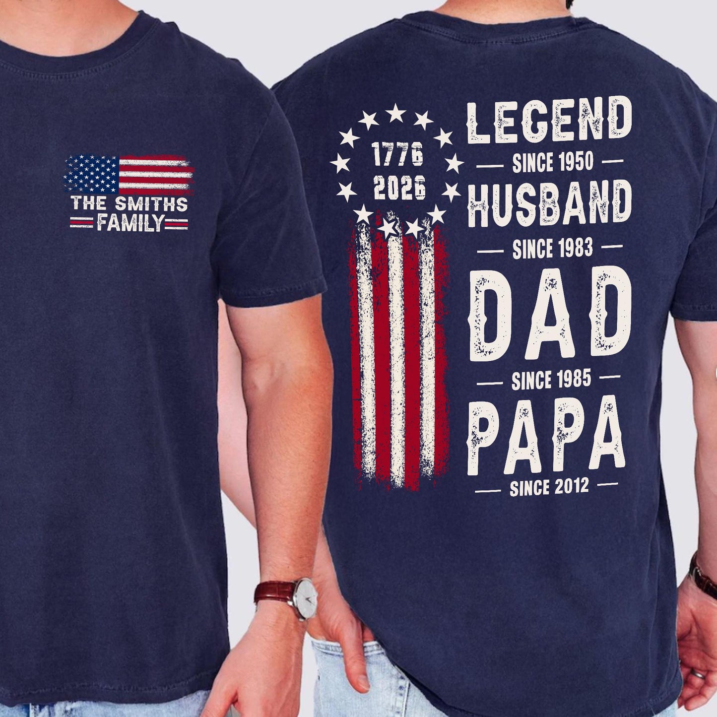 Dad America Shirt, Personalized Legend Husband Dad Papa T-Shirt, USA Flag Patriotic Family Tee, Fathers Day Gift for Dad