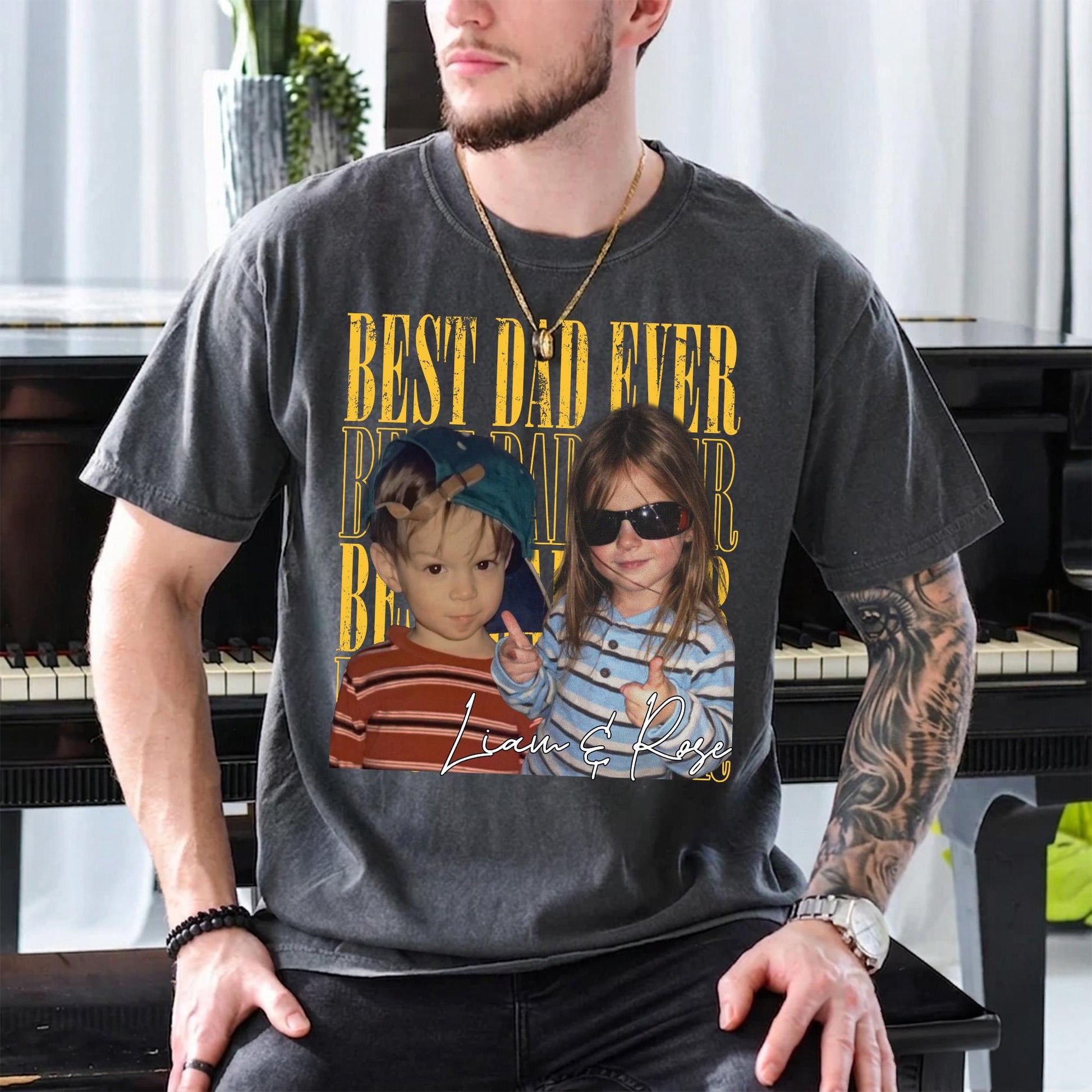 Custom Photo Dad Shirt, Custom Kid Photo Shirt Gift for Dad, Father's Day Gift from Kids, Retro Best Dad Ever T-Shirt